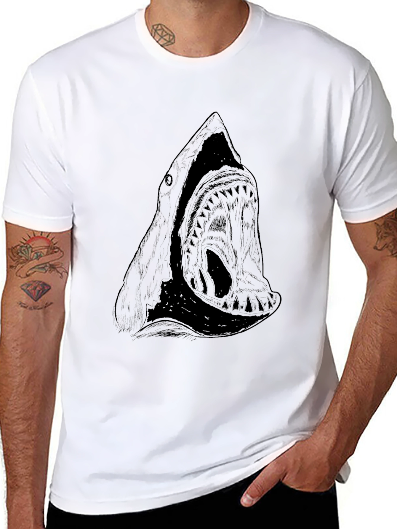 Mens Black Shark Graphic Tee