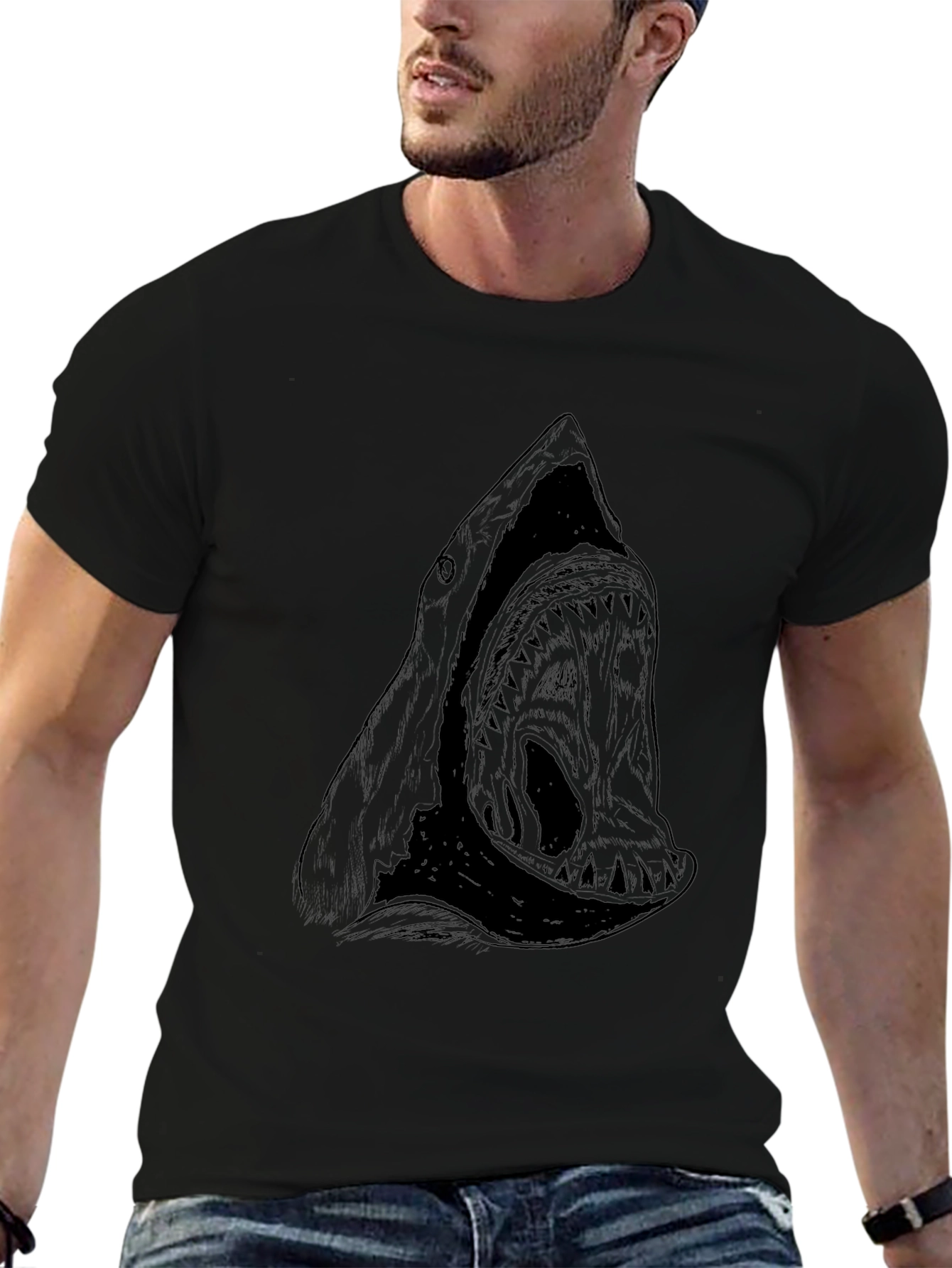 Mens Black Shark Graphic Tee