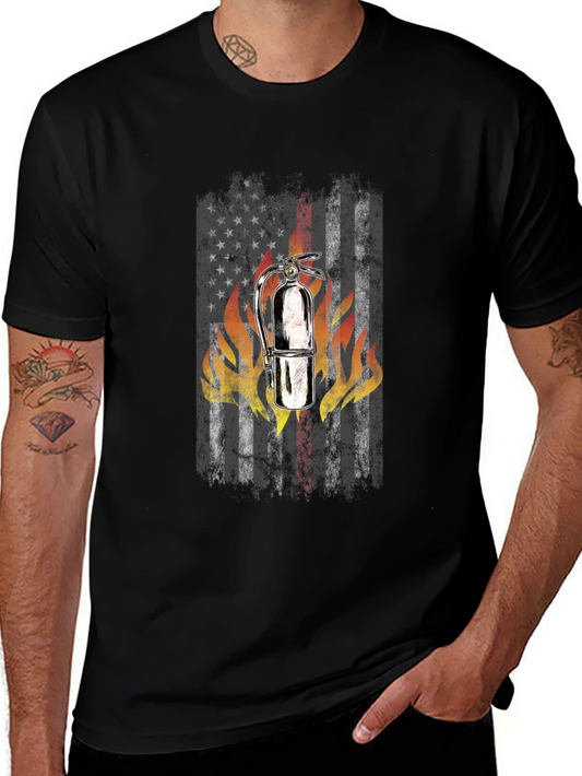 Firefighter American Flag Fire Extinguisher Graphic T-Shirt