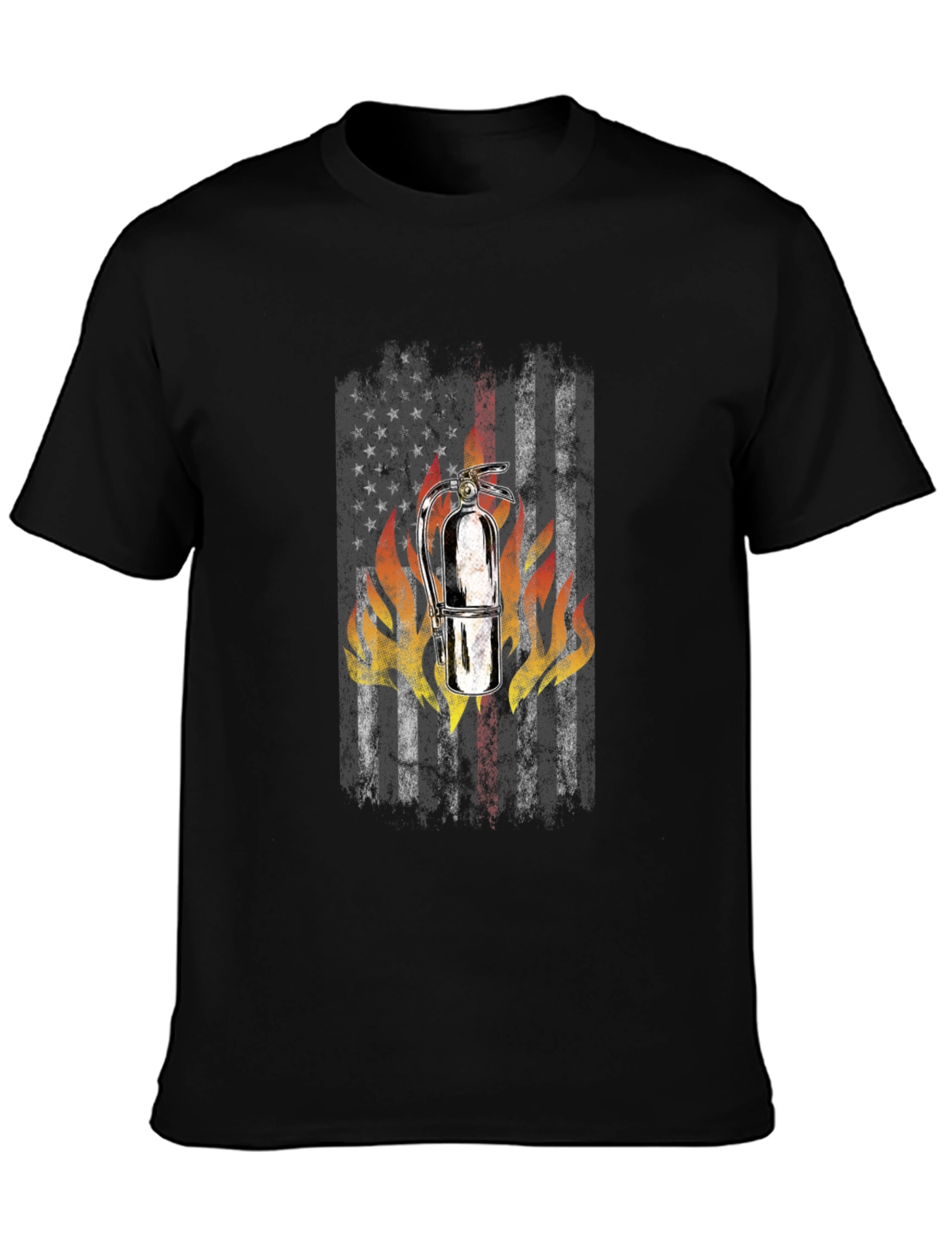 Firefighter American Flag Fire Extinguisher Graphic T-Shirt