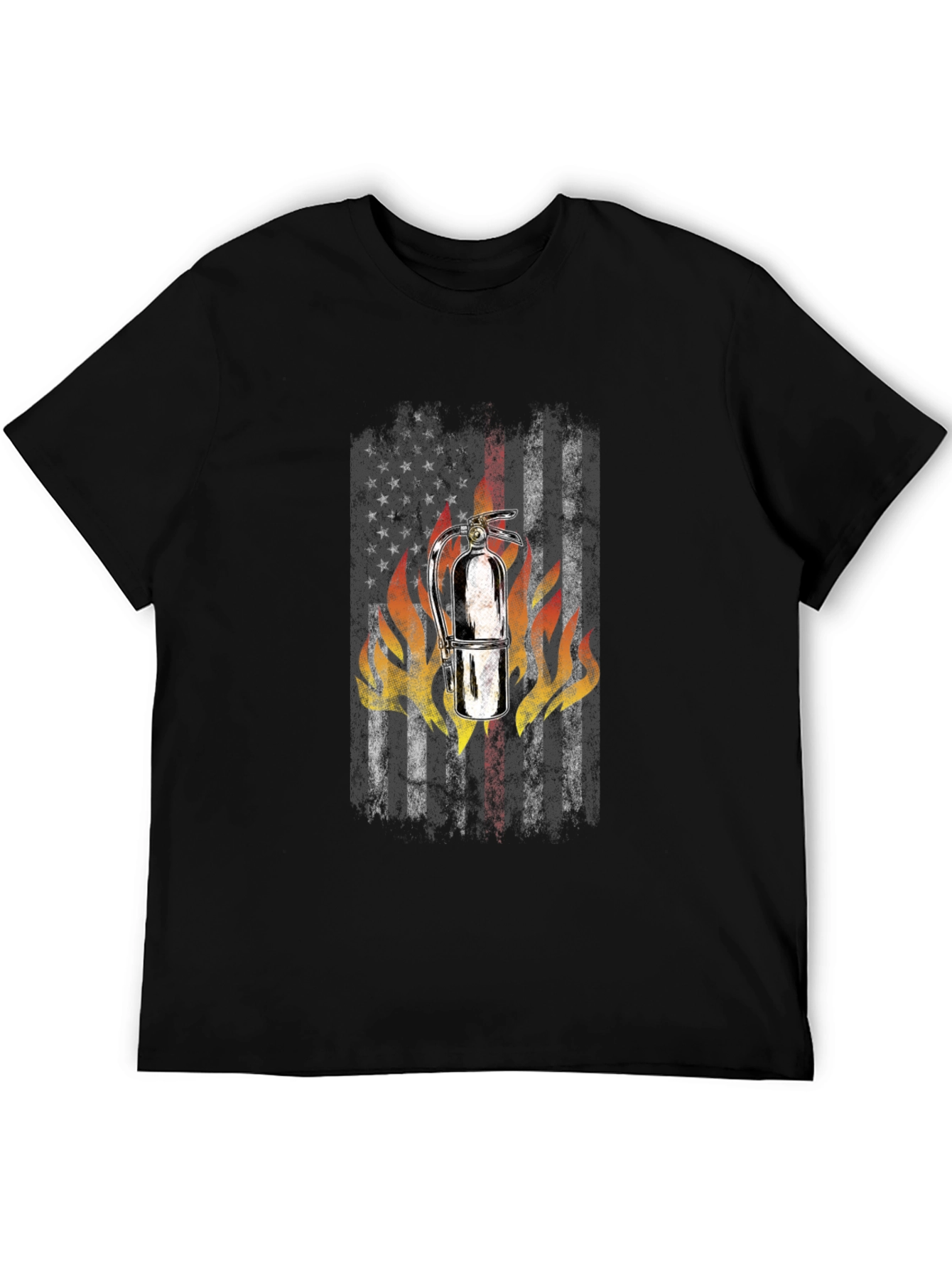 Firefighter American Flag Fire Extinguisher Graphic T-Shirt