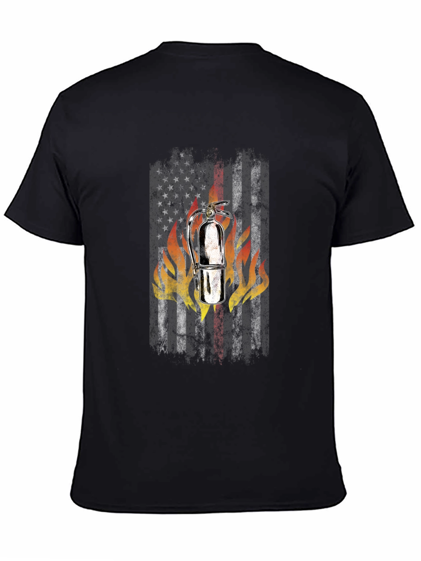 Firefighter American Flag Fire Extinguisher Graphic T-Shirt