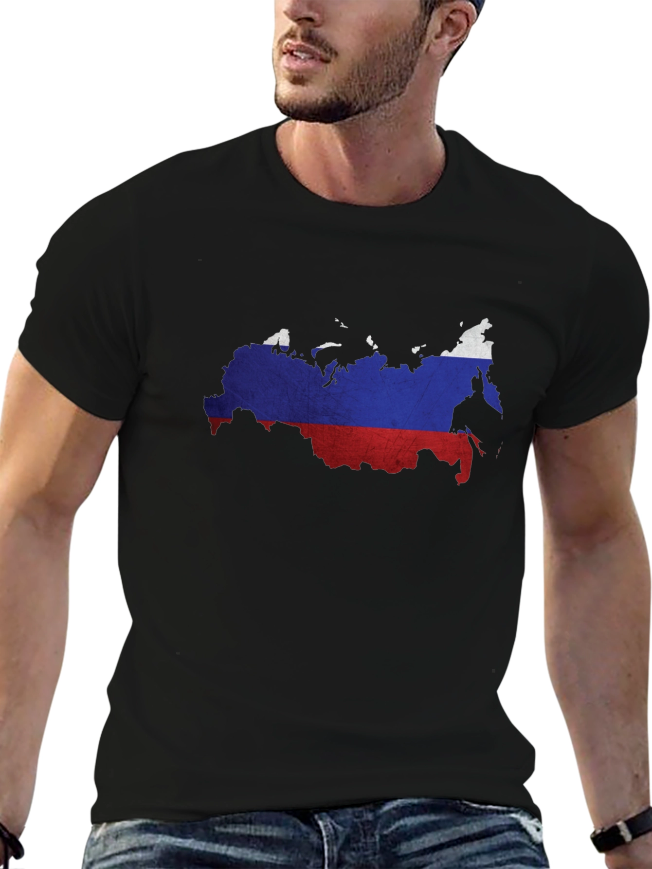 Russia Flag Map Graphic Tee - Black