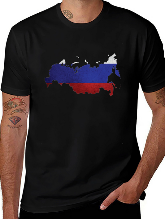 Russia Flag Map Graphic Tee - Black