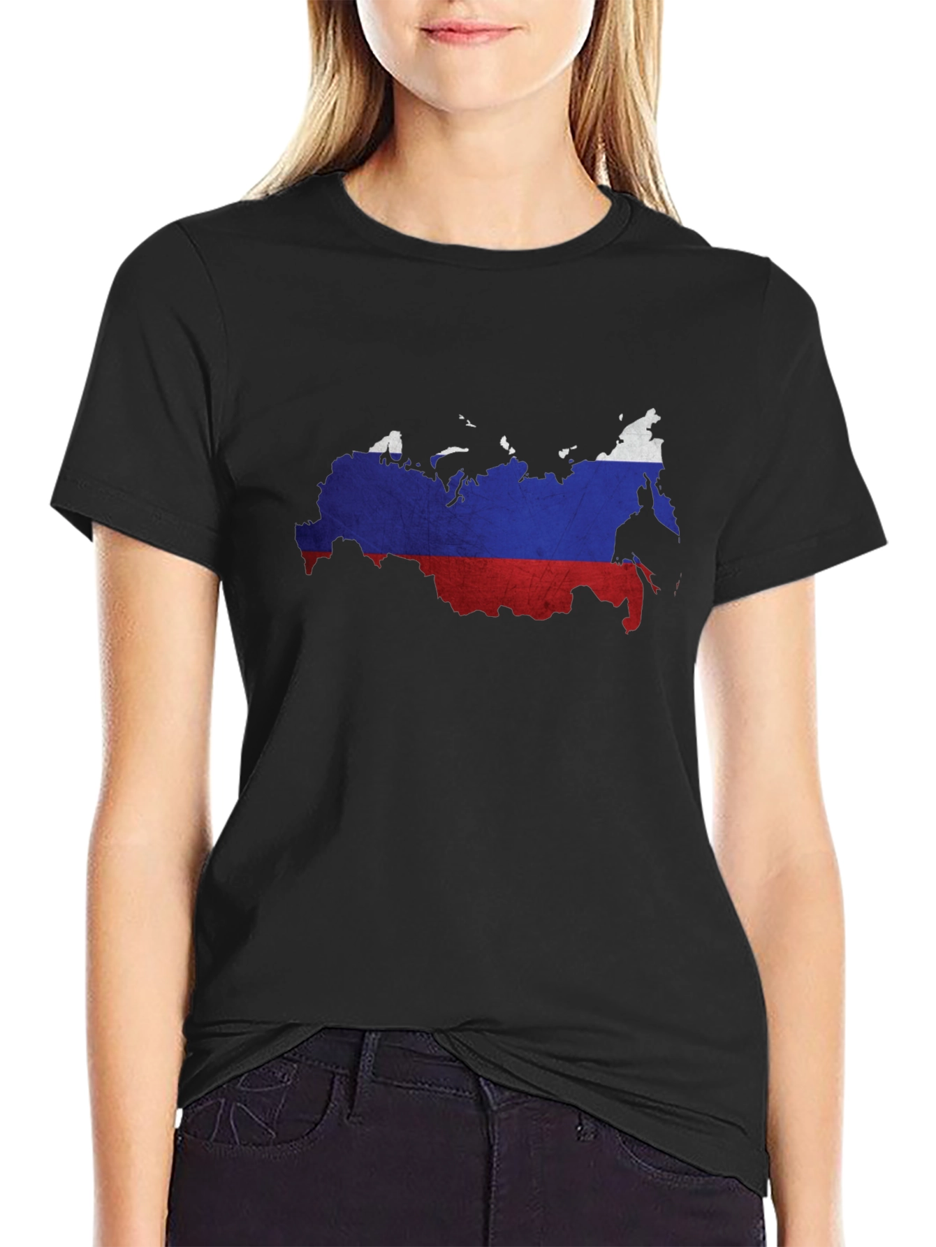 Russia Flag Map Graphic Tee - Black
