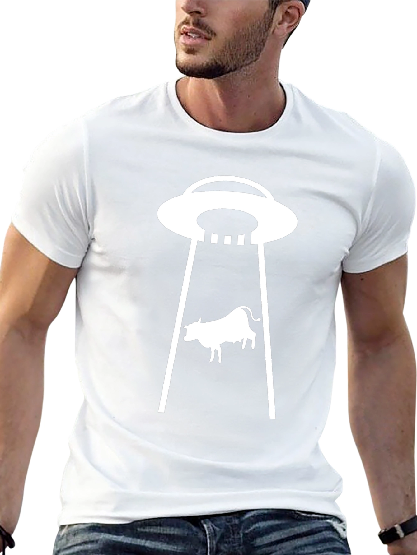 UFO Cow Abduction Black T-Shirt