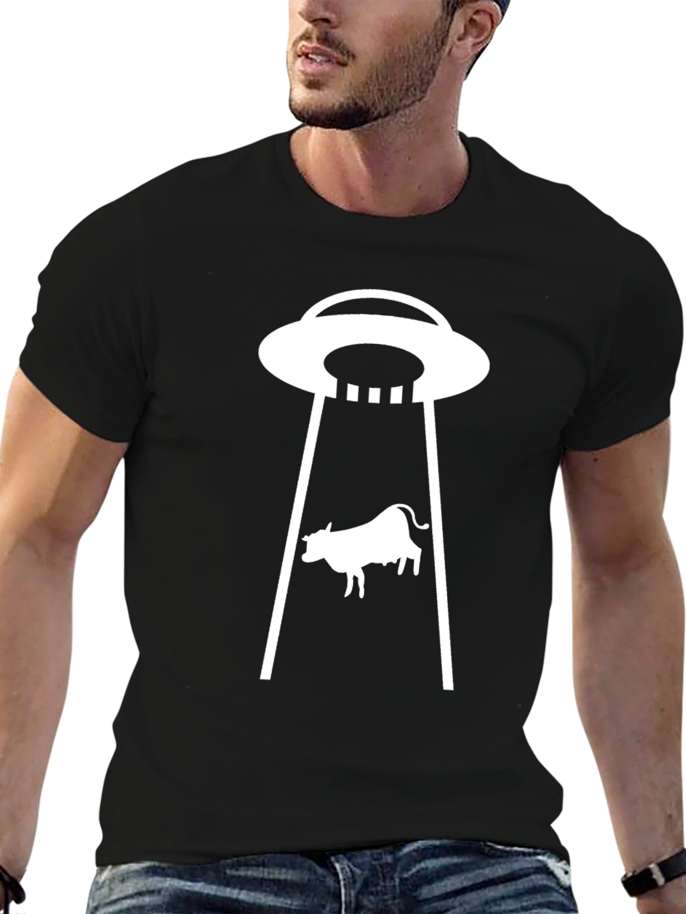 UFO Cow Abduction Black T-Shirt