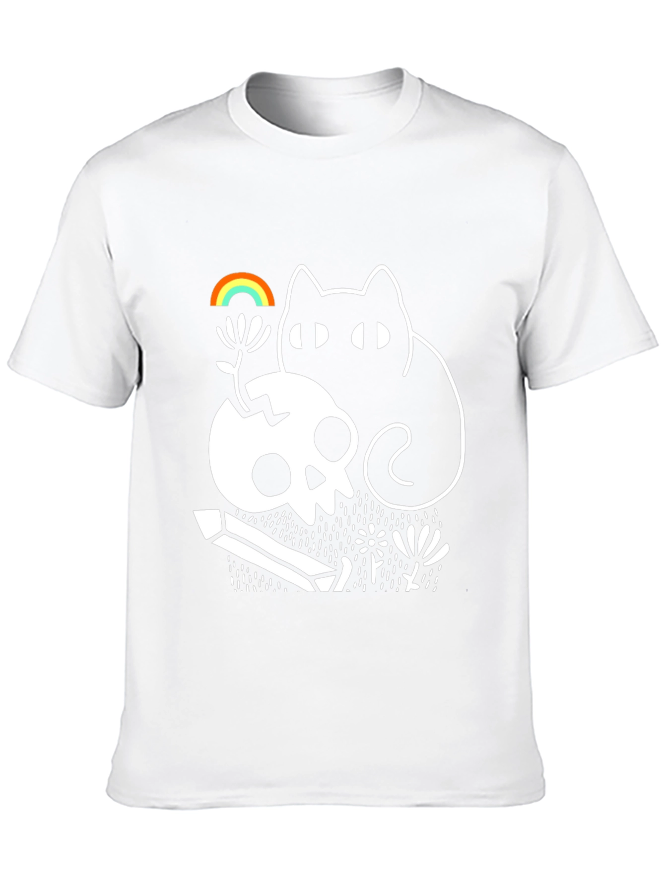 Gothic Whimsical Cat & Skull Graphic Tee