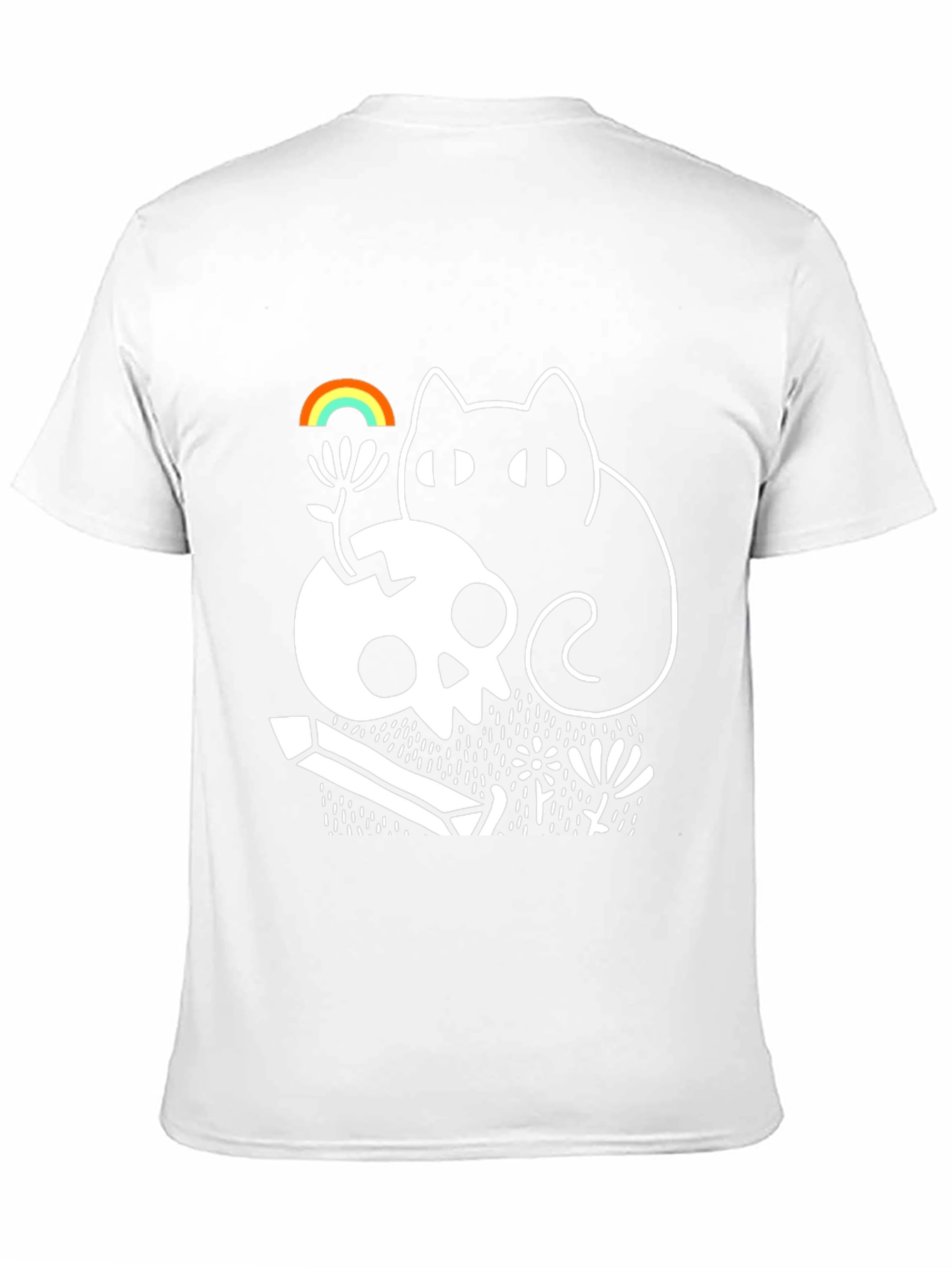 Gothic Whimsical Cat & Skull Graphic Tee