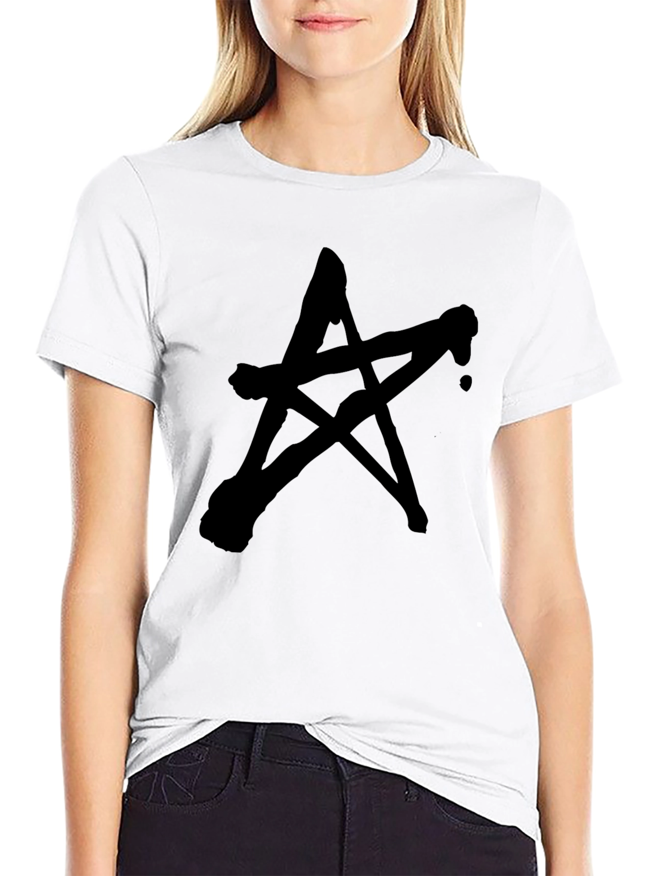 Distressed Star Graphic Black T-Shirt