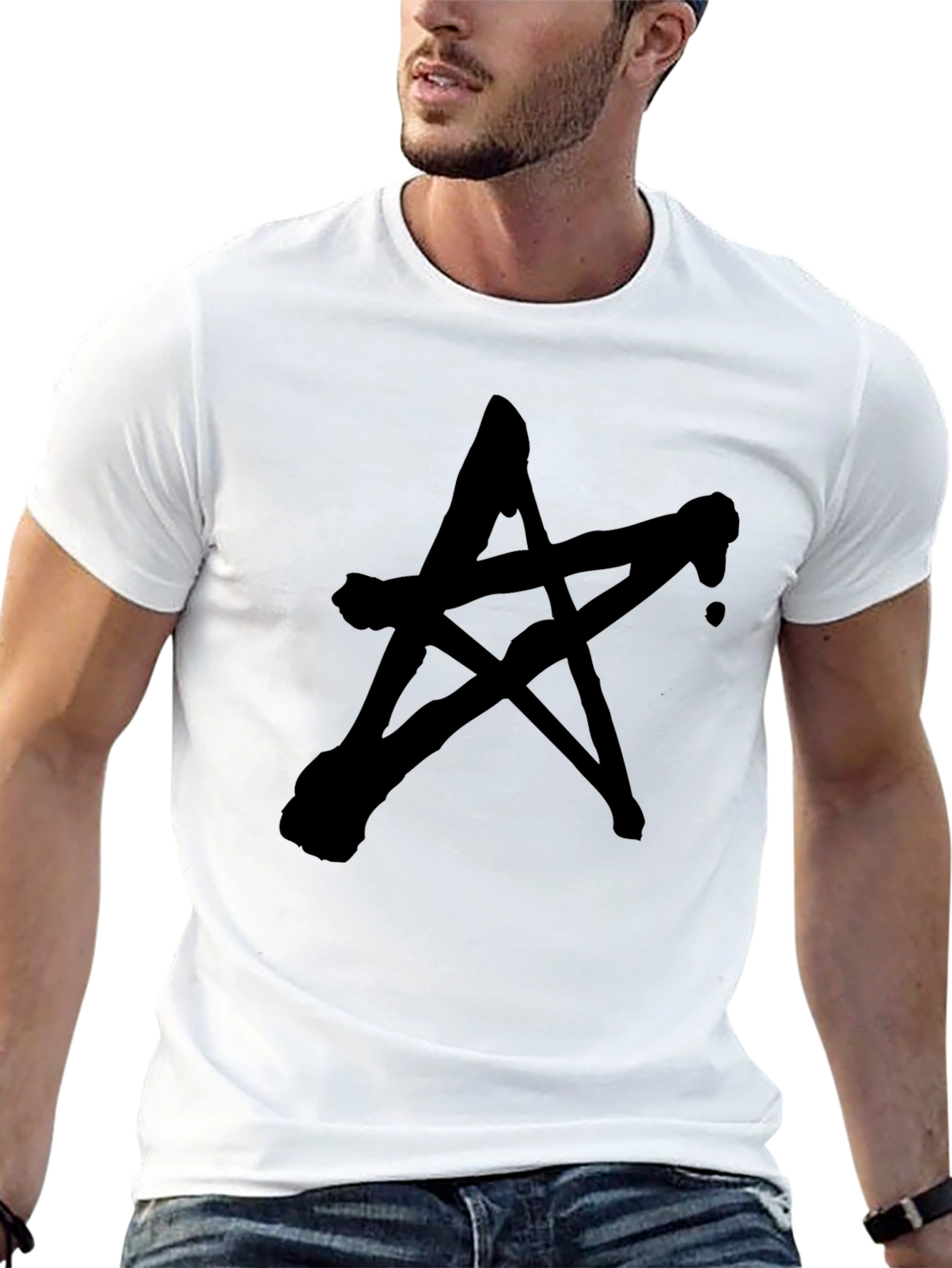 Distressed Star Graphic Black T-Shirt