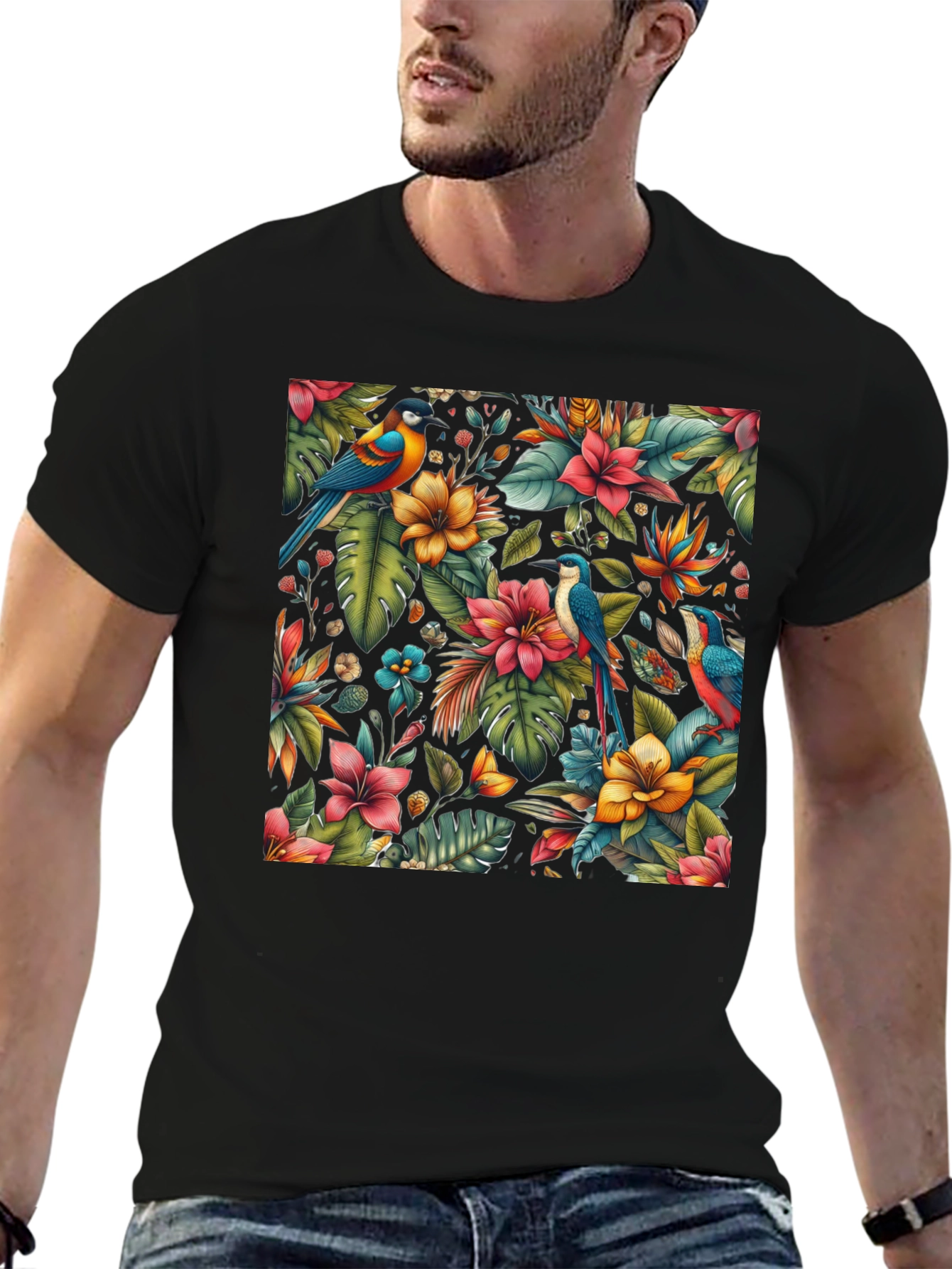 Tropical Birds & Floral Print Tee