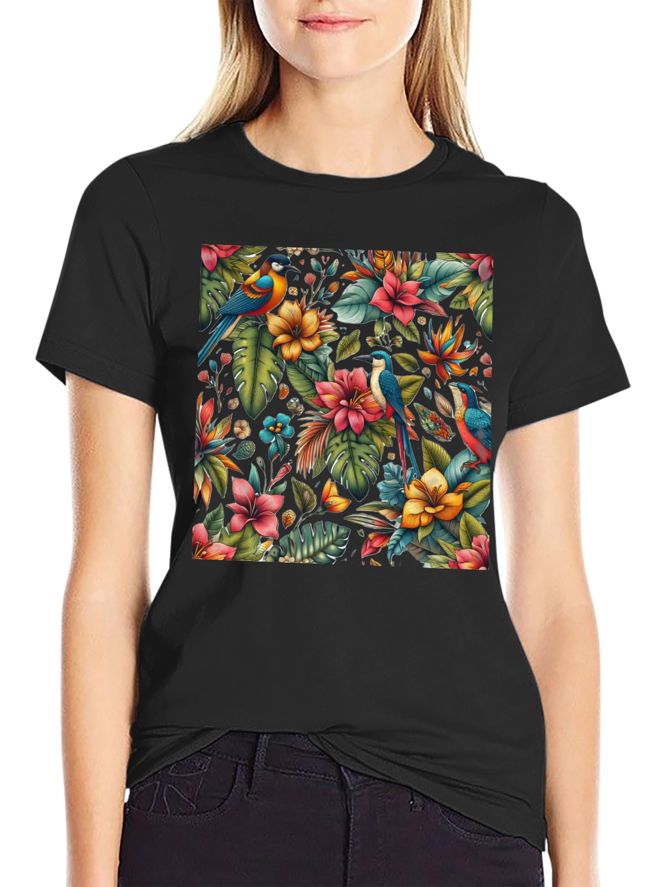 Tropical Birds & Floral Print Tee