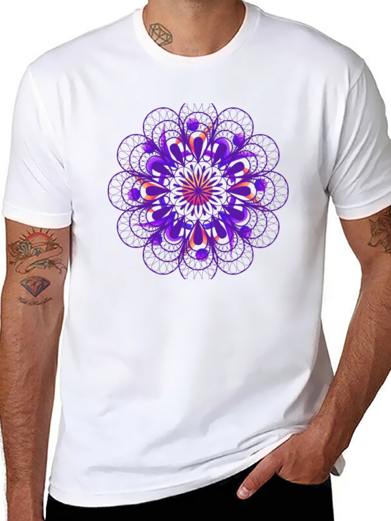 Geometric Mandala Graphic Tee - Black