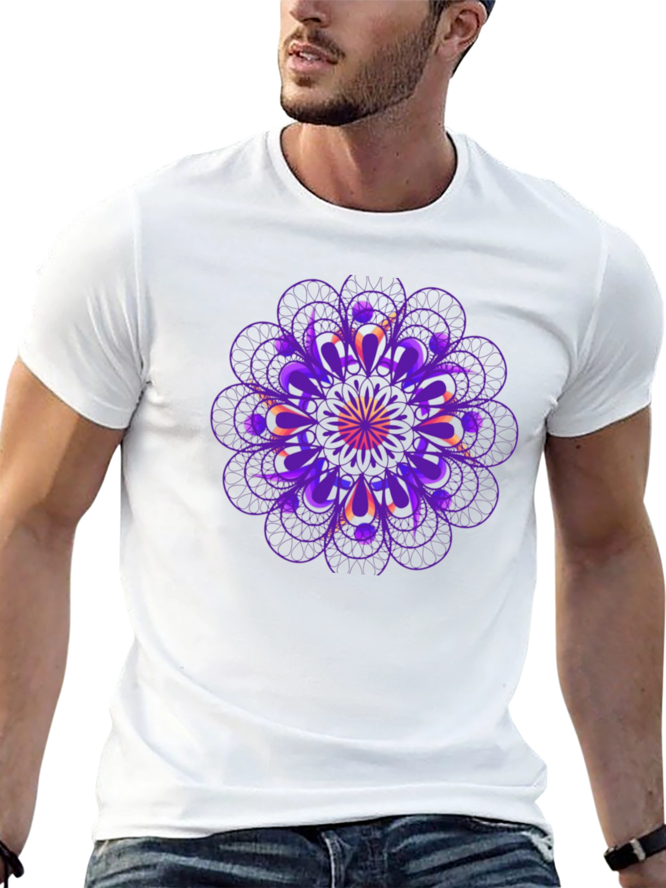 Geometric Mandala Graphic Tee - Black