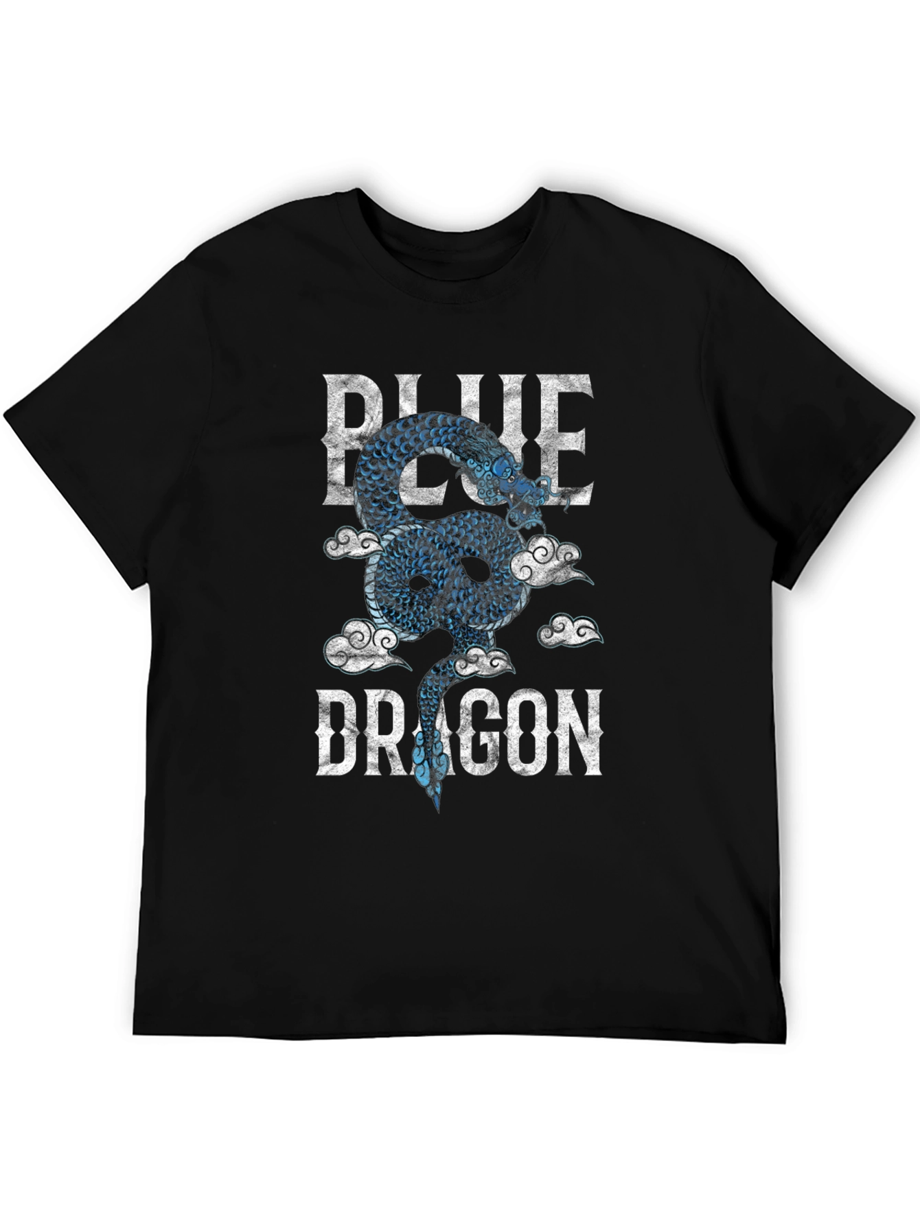 Blue Dragon Graphic Tee - Mens Black Cotton T-Shirt