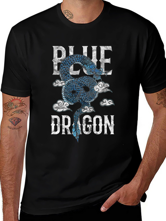 Blue Dragon Graphic Tee - Mens Black Cotton T-Shirt