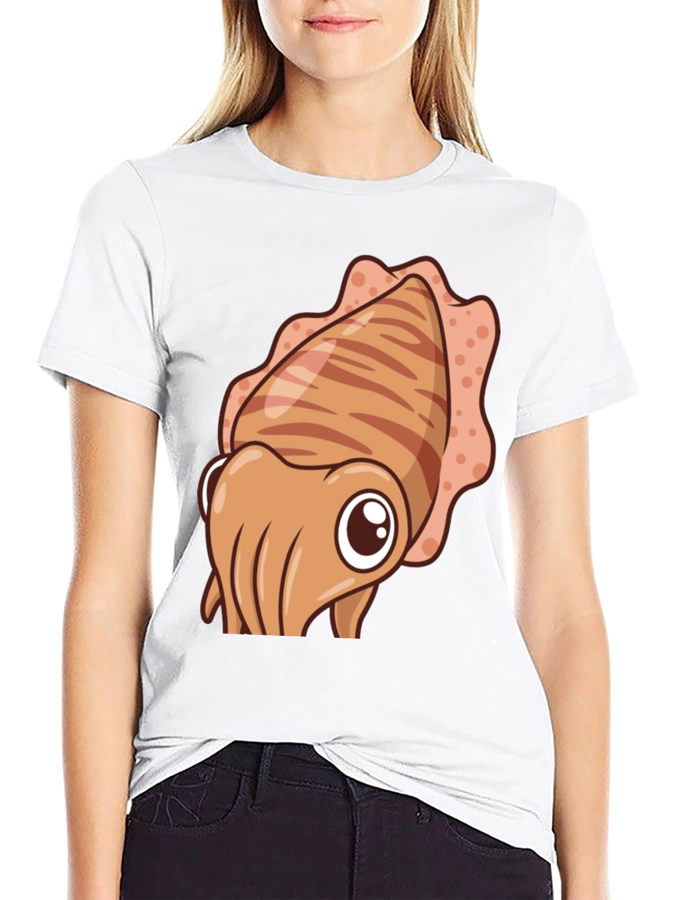 Cartoon Squid Graphic Tee - Black Cotton Comfort