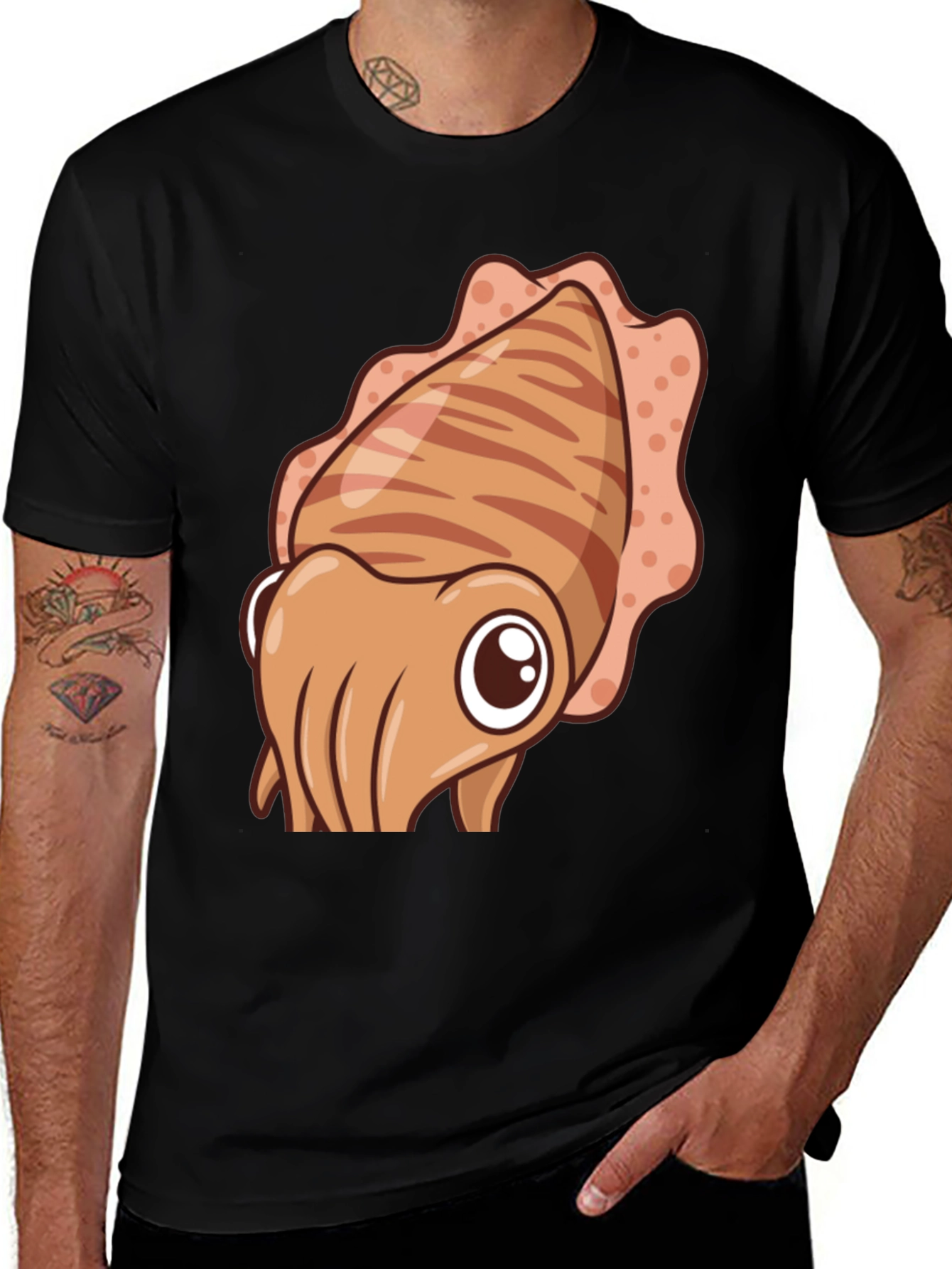 Cartoon Squid Graphic Tee - Black Cotton Comfort
