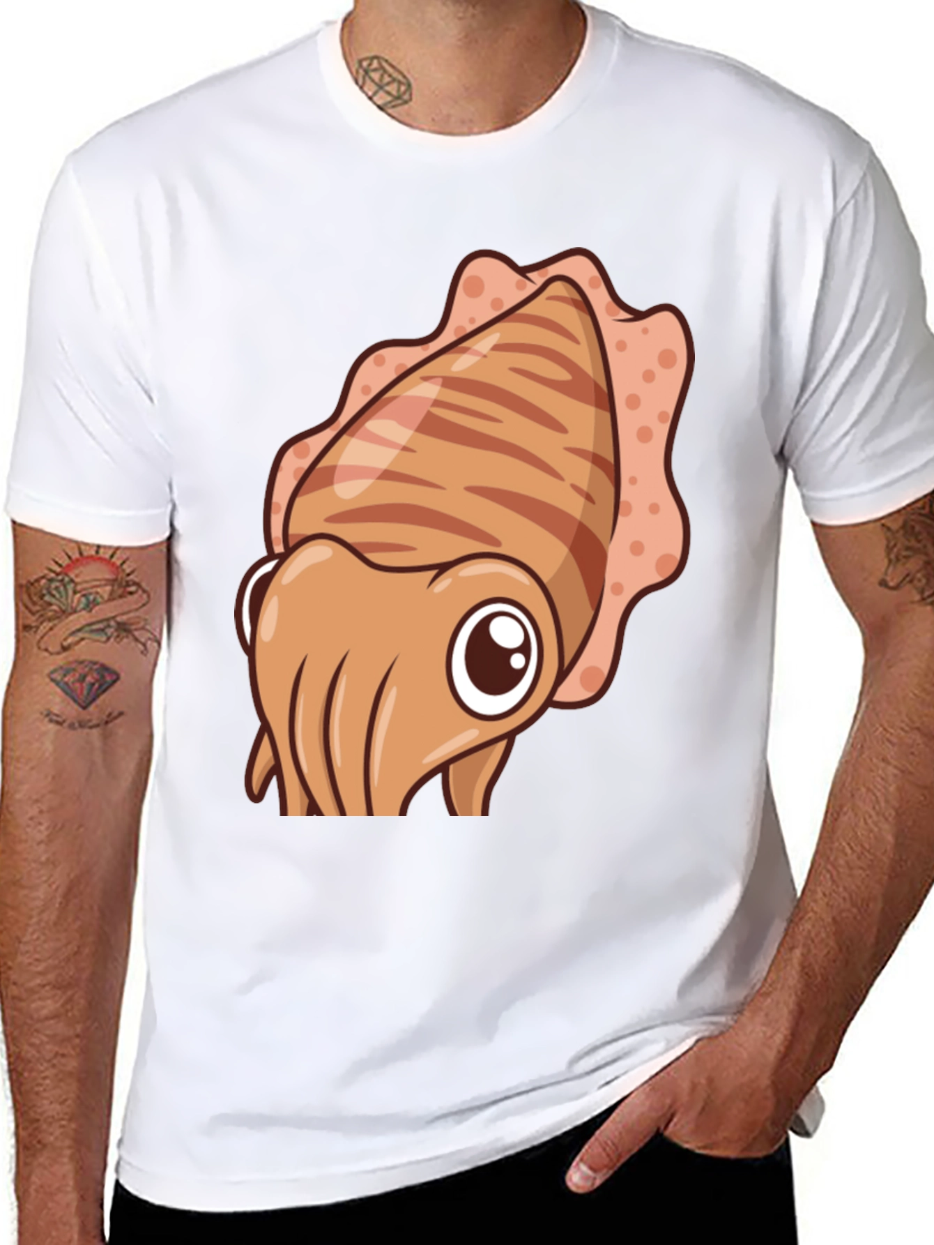 Cartoon Squid Graphic Tee - Black Cotton Comfort