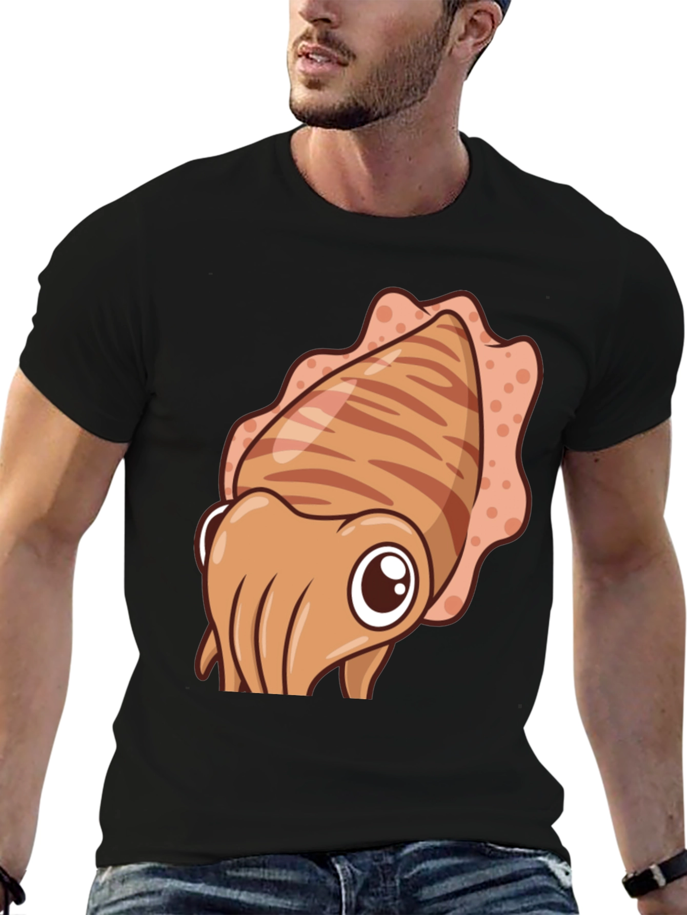 Cartoon Squid Graphic Tee - Black Cotton Comfort