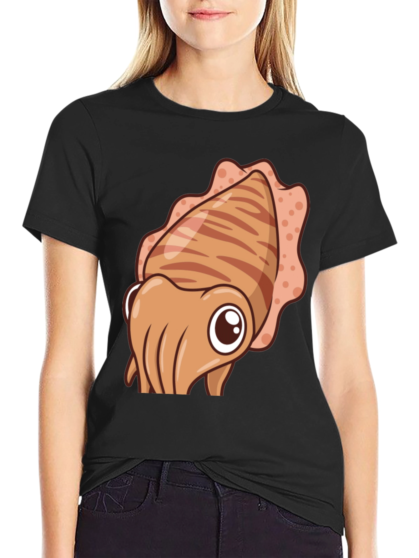 Cartoon Squid Graphic Tee - Black Cotton Comfort
