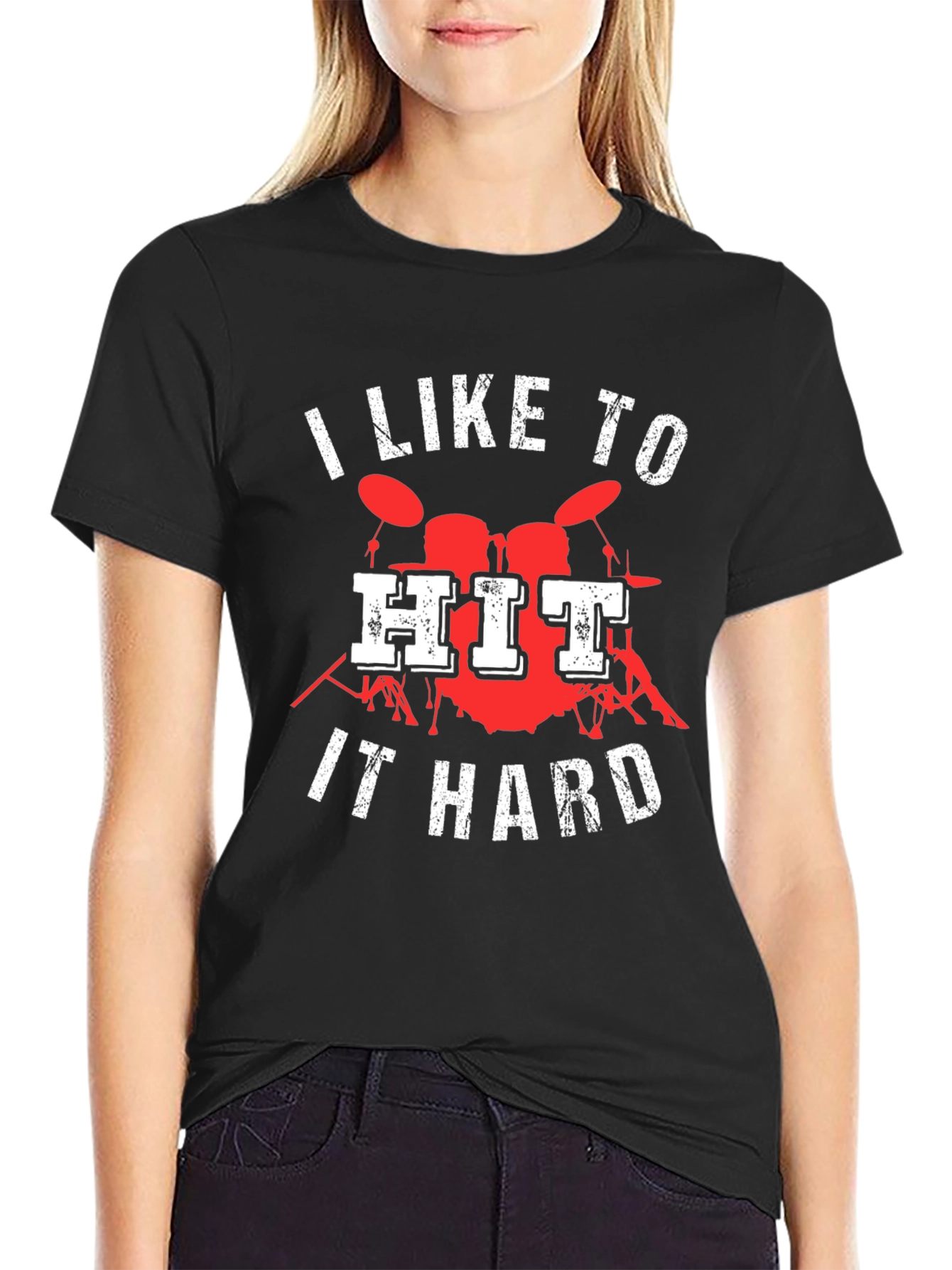 I Like to Hit It Hard Drummer T-Shirt