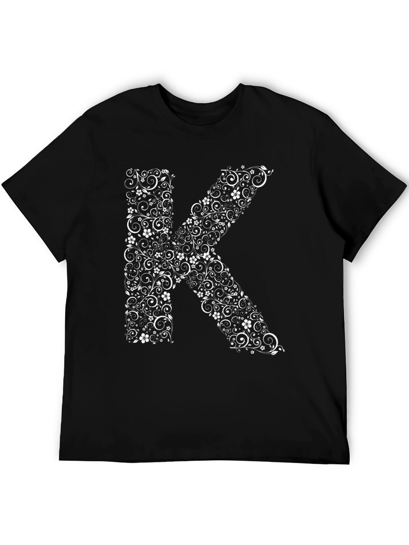 Floral Letter K Black T-Shirt