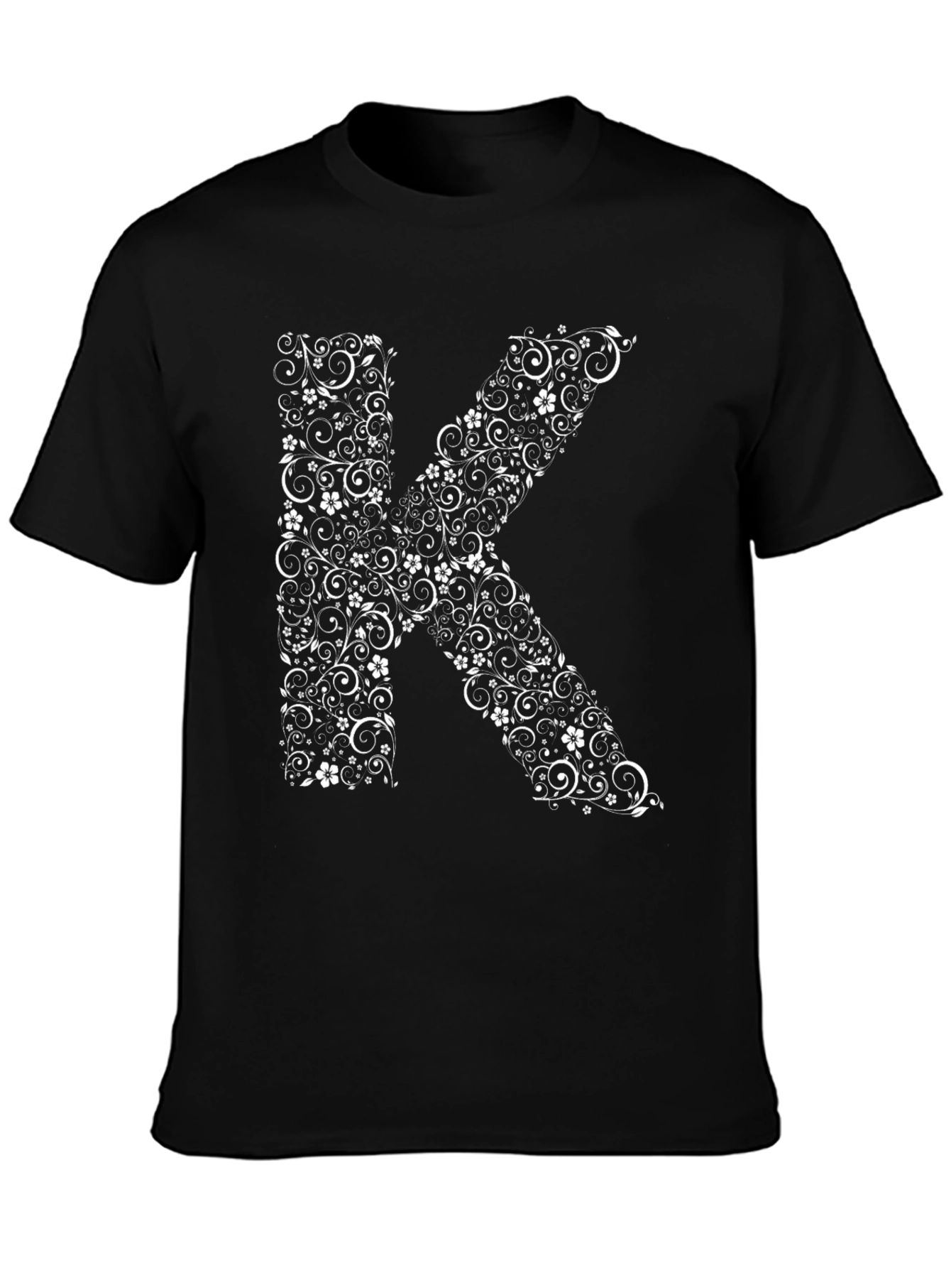 Floral Letter K Black T-Shirt