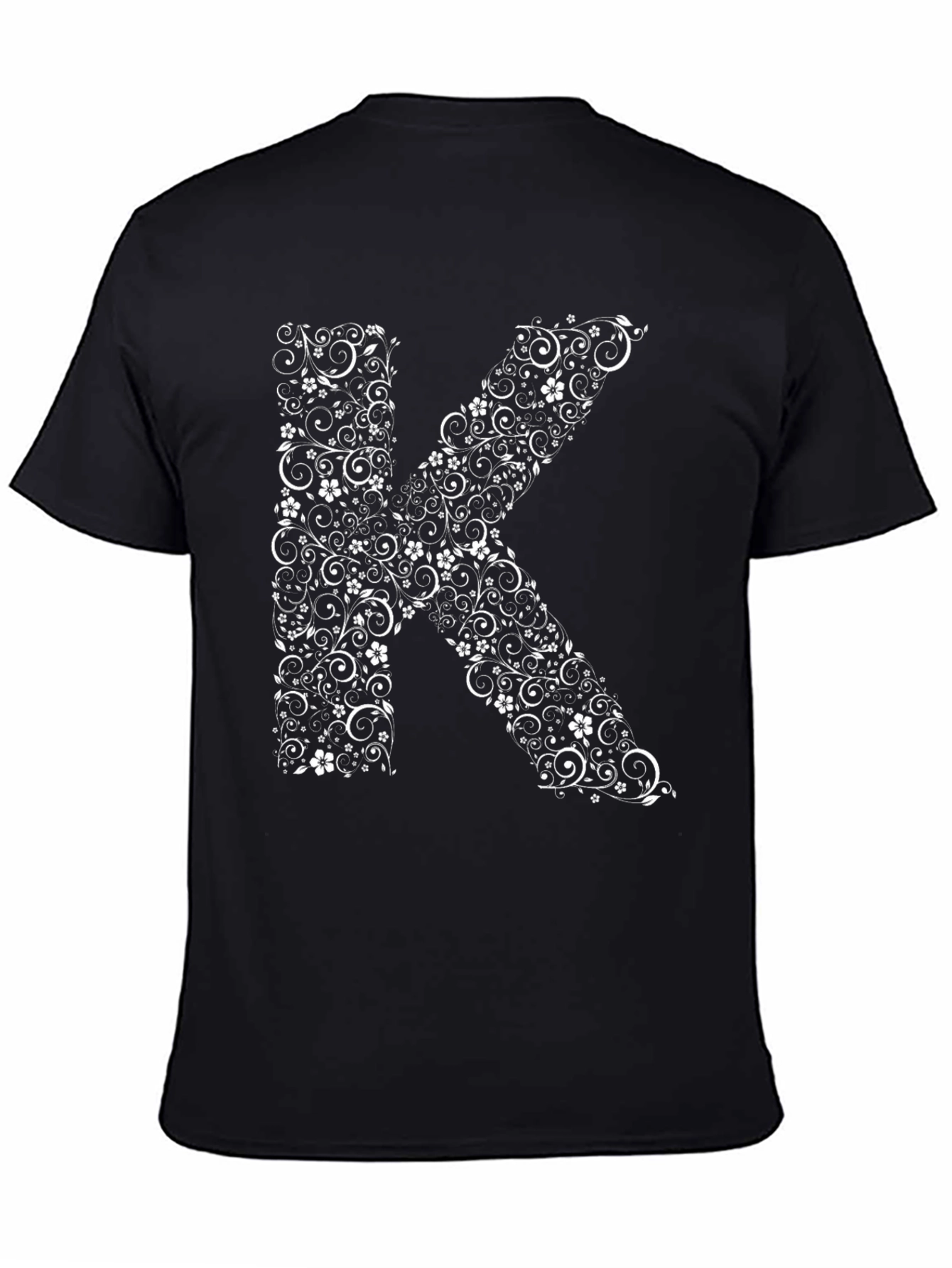 Floral Letter K Black T-Shirt