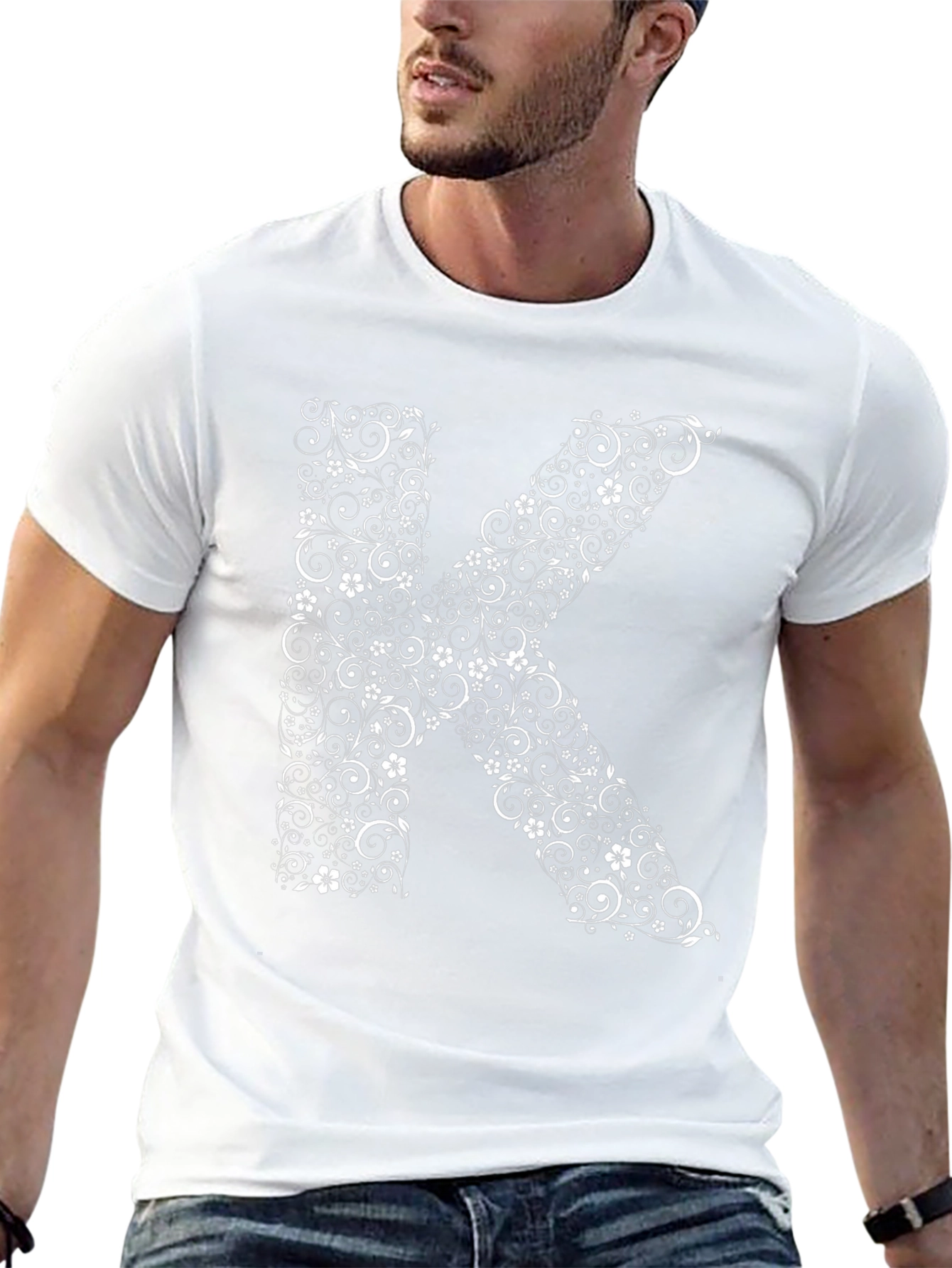 Floral Letter K Black T-Shirt