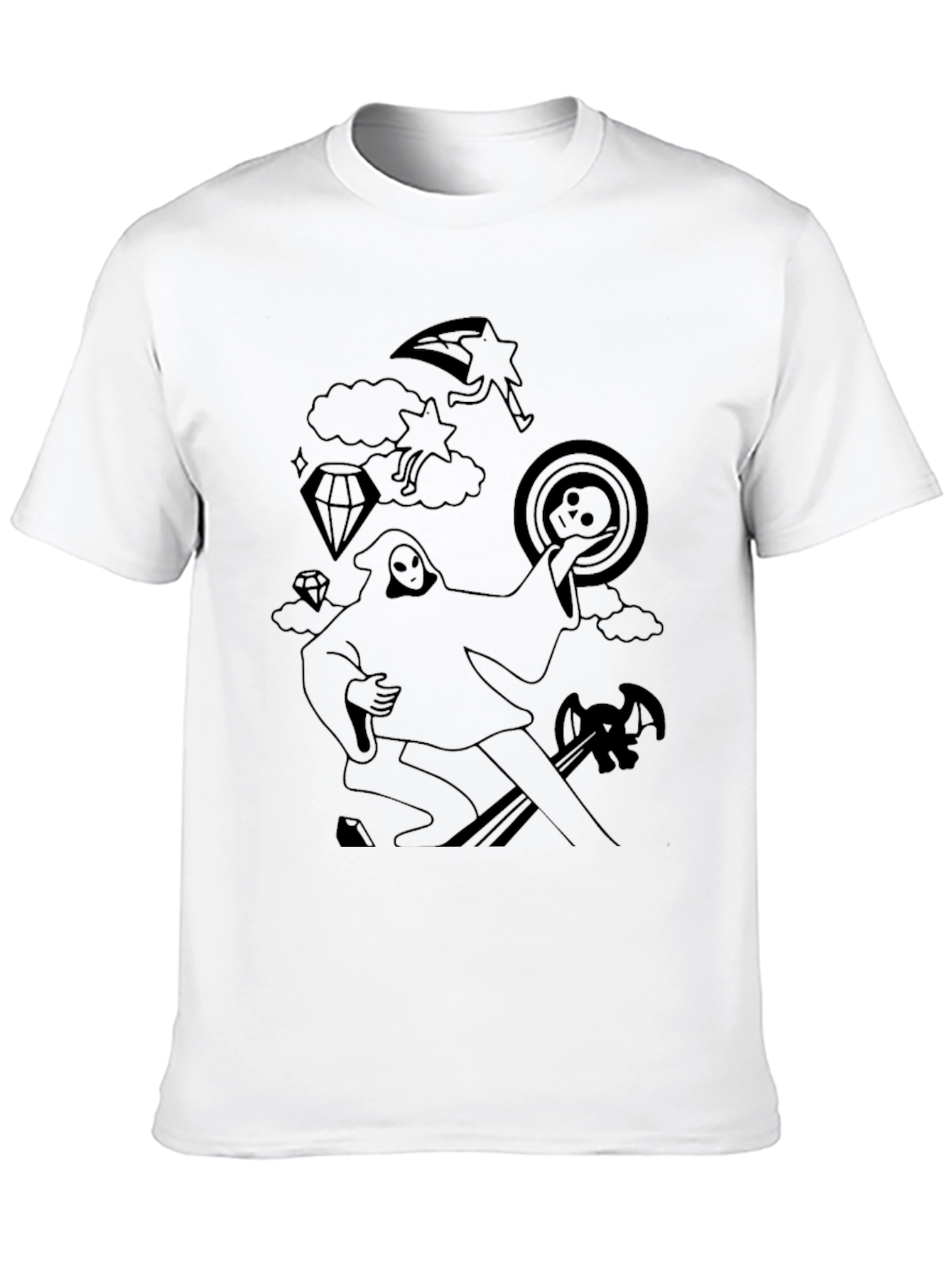 Black Graphic Tee - Death Tarot Cartoon