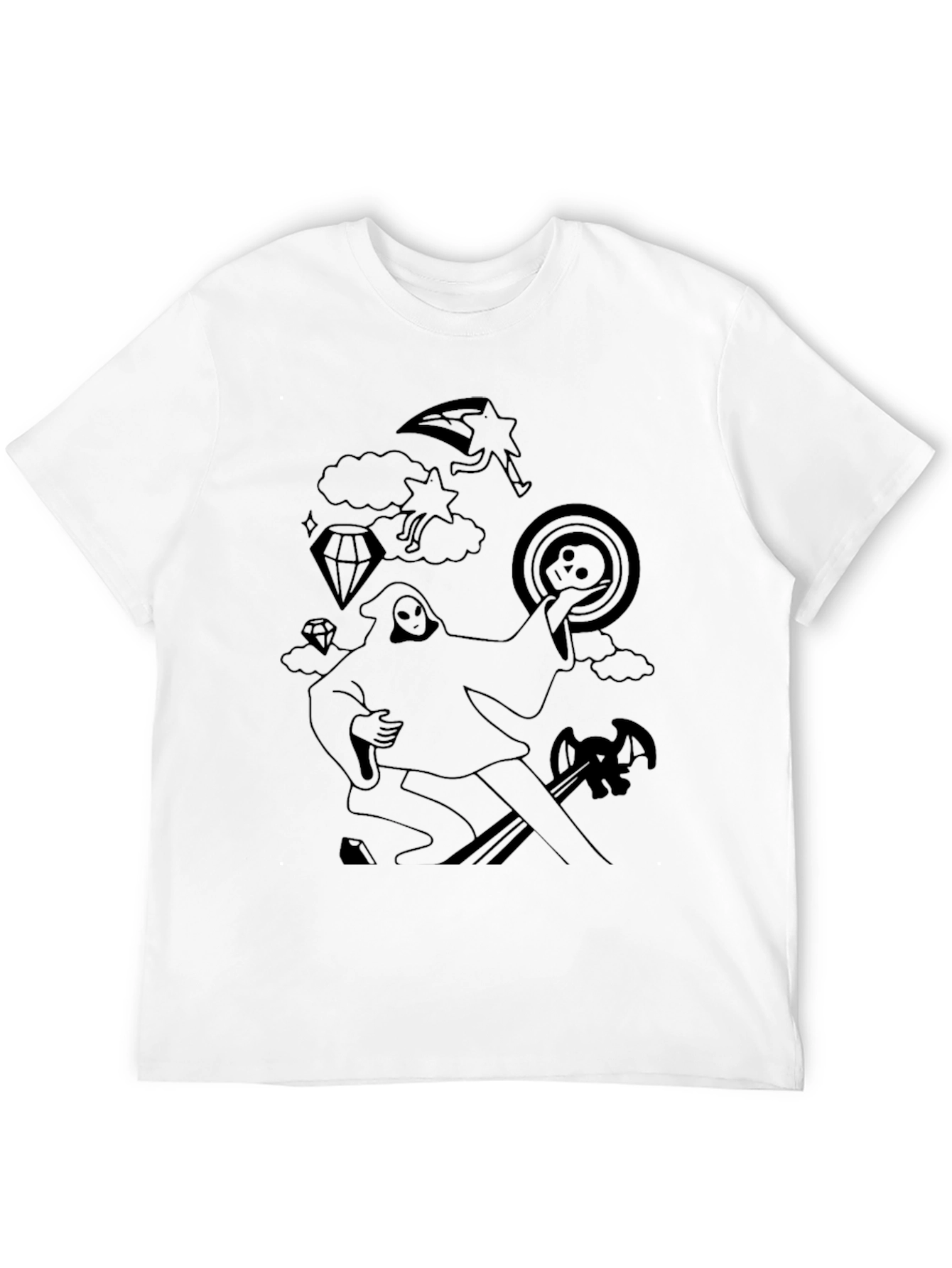 Black Graphic Tee - Death Tarot Cartoon
