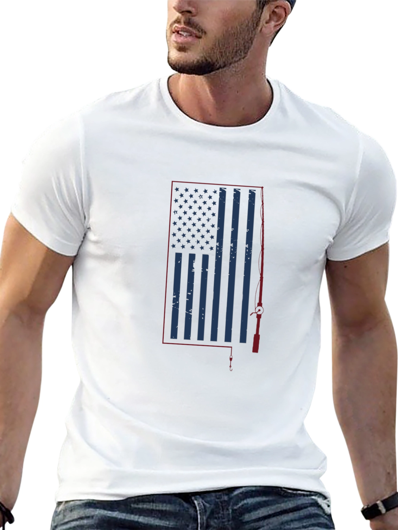 American Flag Fishing T-Shirt - Patriotic Angler Tee