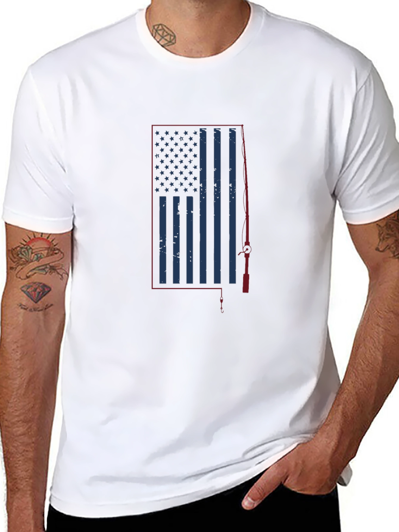 American Flag Fishing T-Shirt - Patriotic Angler Tee