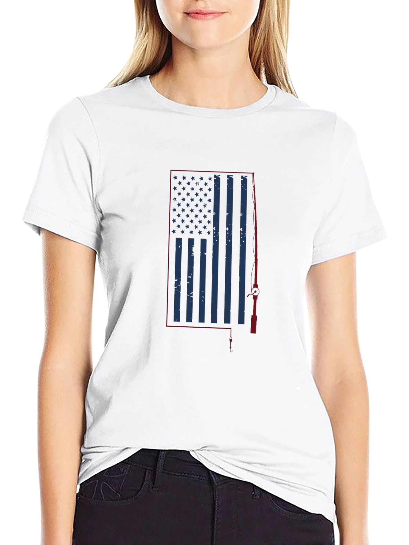 American Flag Fishing T-Shirt - Patriotic Angler Tee