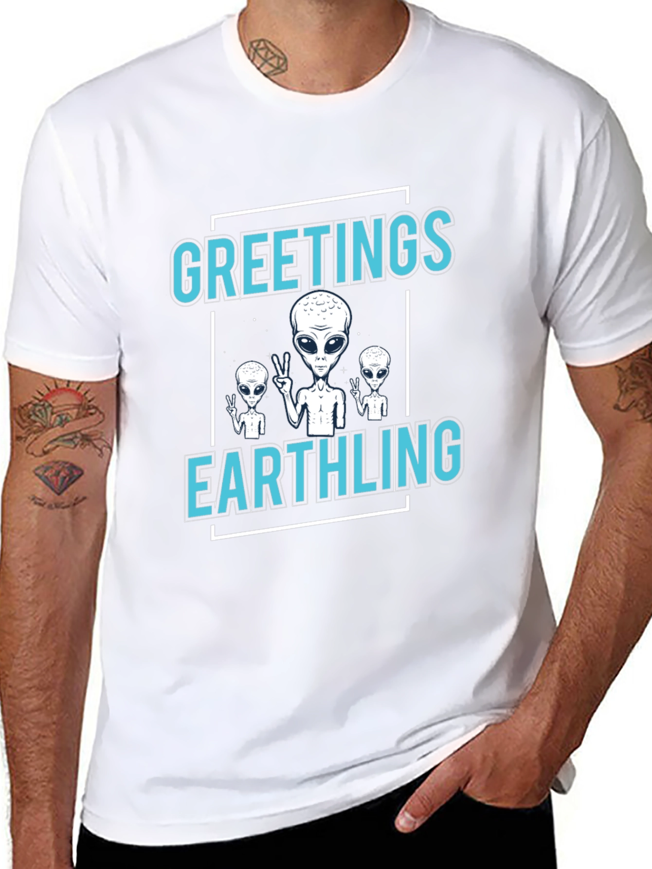 Greetings Earthling Alien T-Shirt - Novelty Space Tee