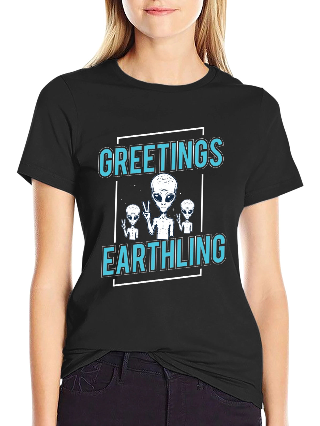 Greetings Earthling Alien T-Shirt - Novelty Space Tee