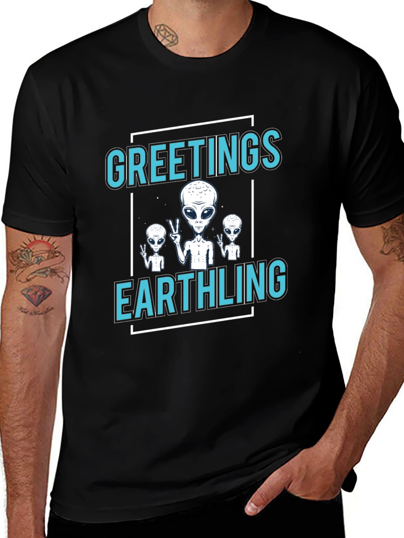 Greetings Earthling Alien T-Shirt - Novelty Space Tee