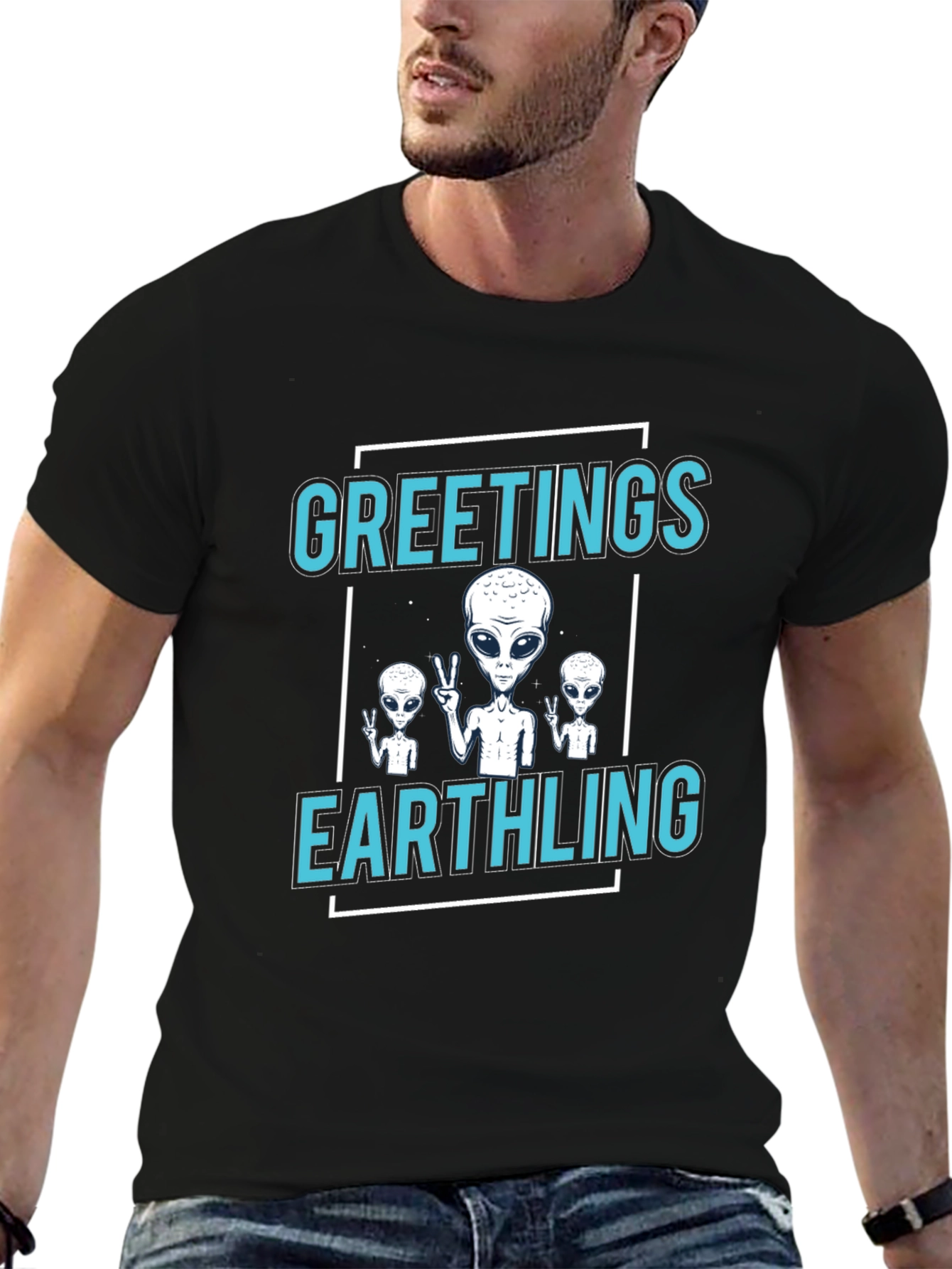 Greetings Earthling Alien T-Shirt - Novelty Space Tee