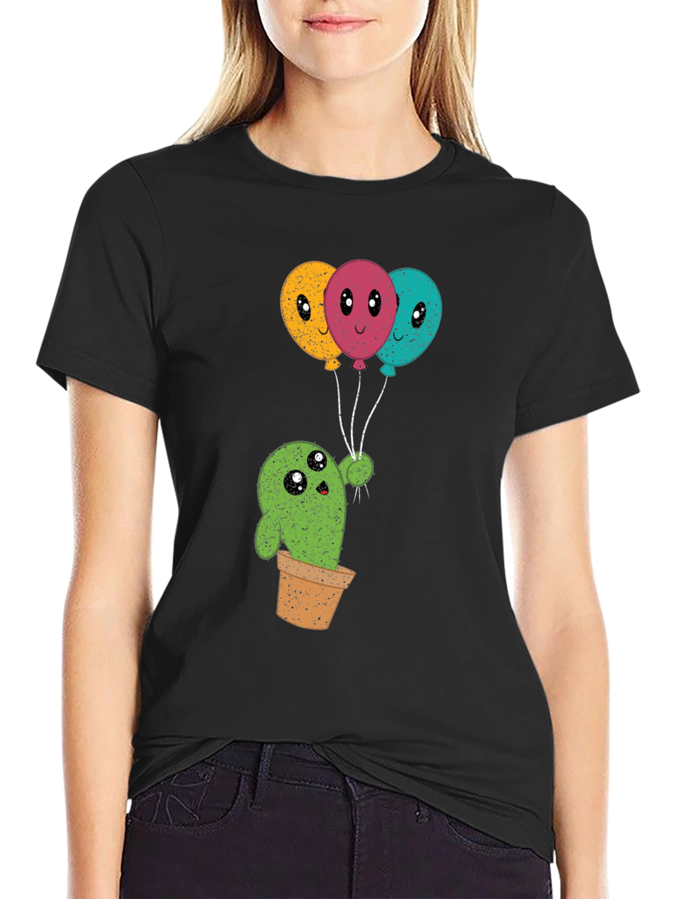Cactus with Balloons T-Shirt - Cute & Fun Design