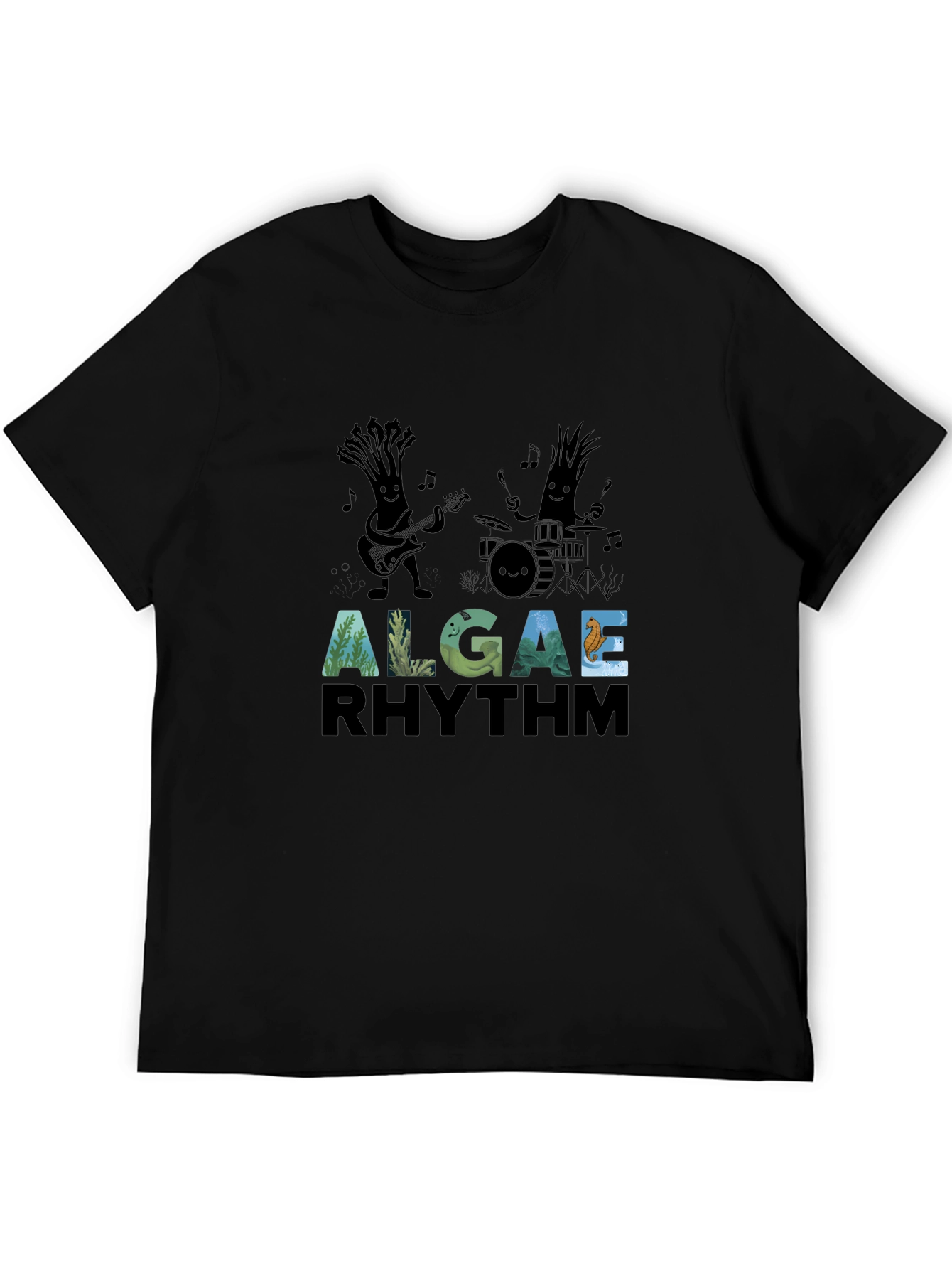 Algae Rhythm Black Graphic T-Shirt