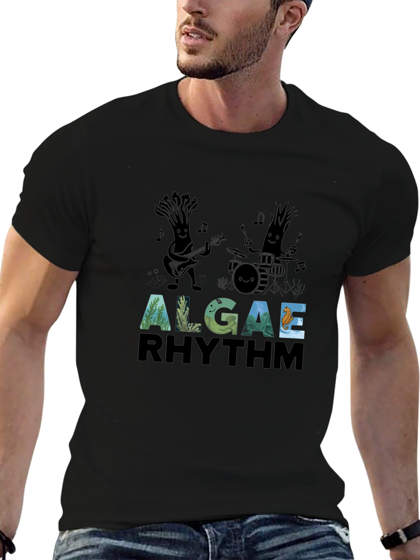 Algae Rhythm Black Graphic T-Shirt
