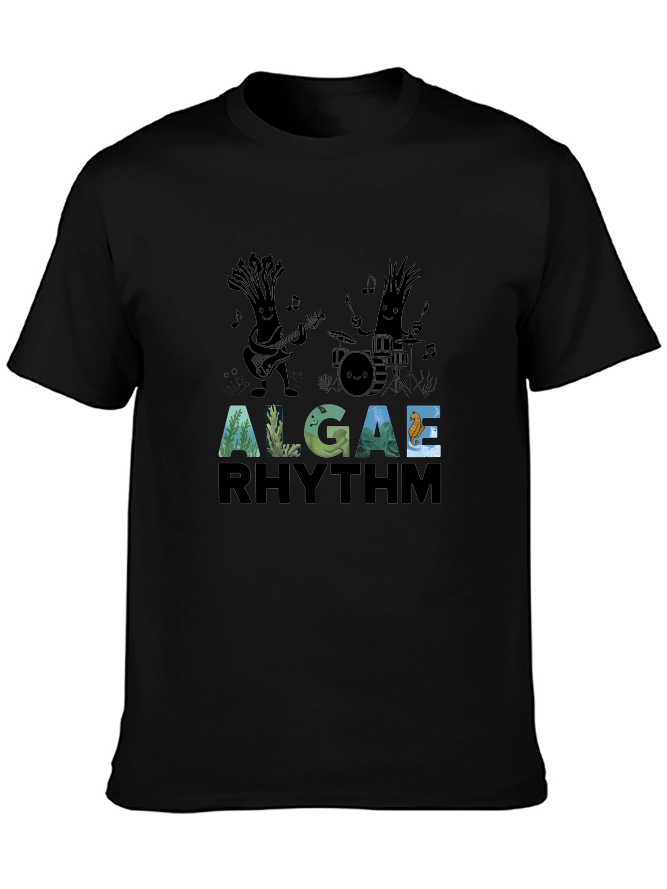 Algae Rhythm Black Graphic T-Shirt
