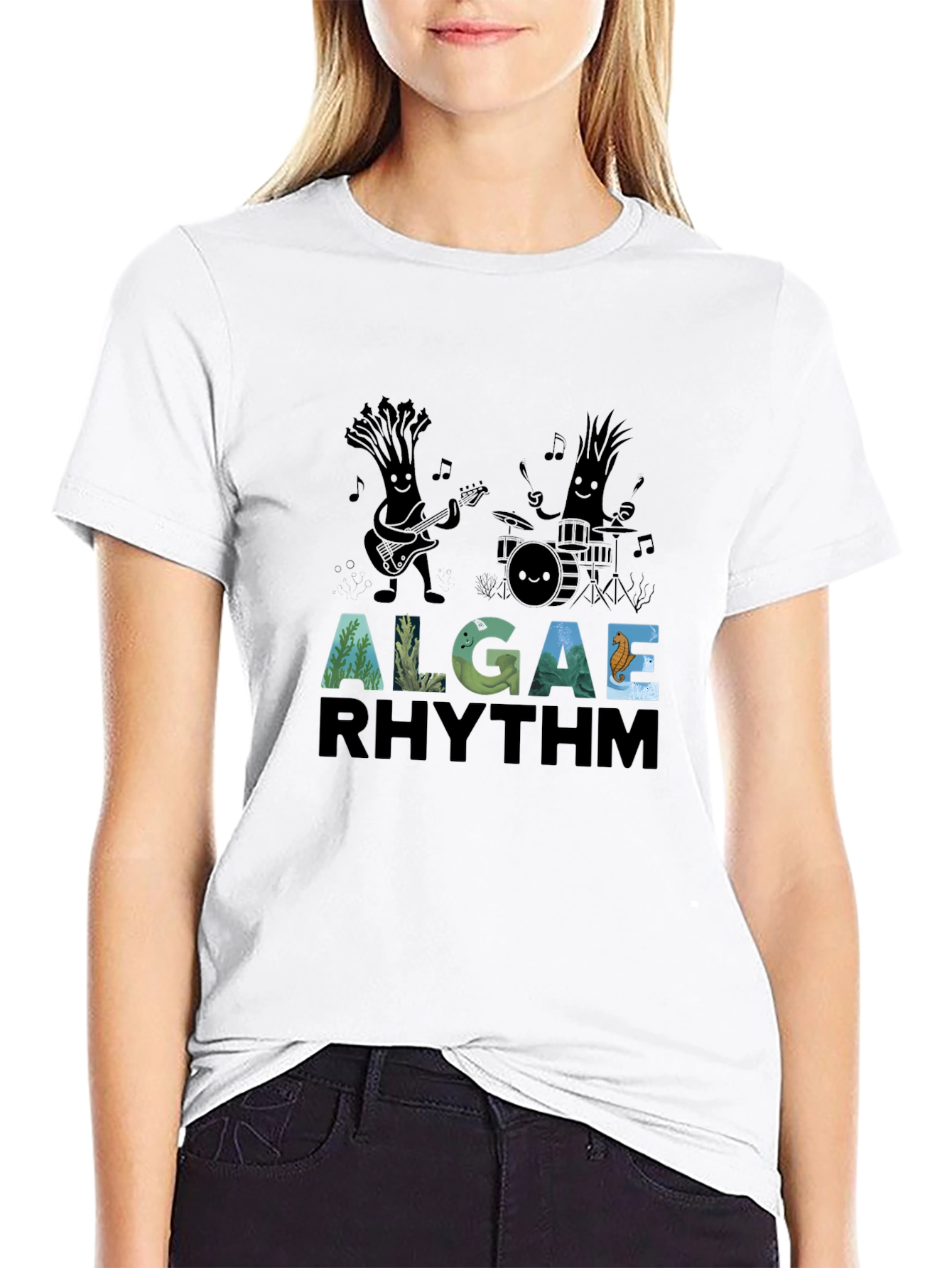 Algae Rhythm Black Graphic T-Shirt