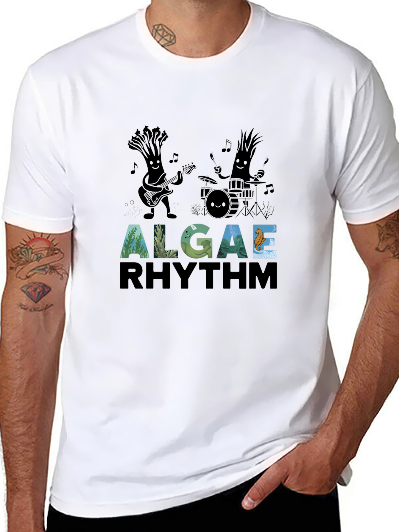 Algae Rhythm Black Graphic T-Shirt