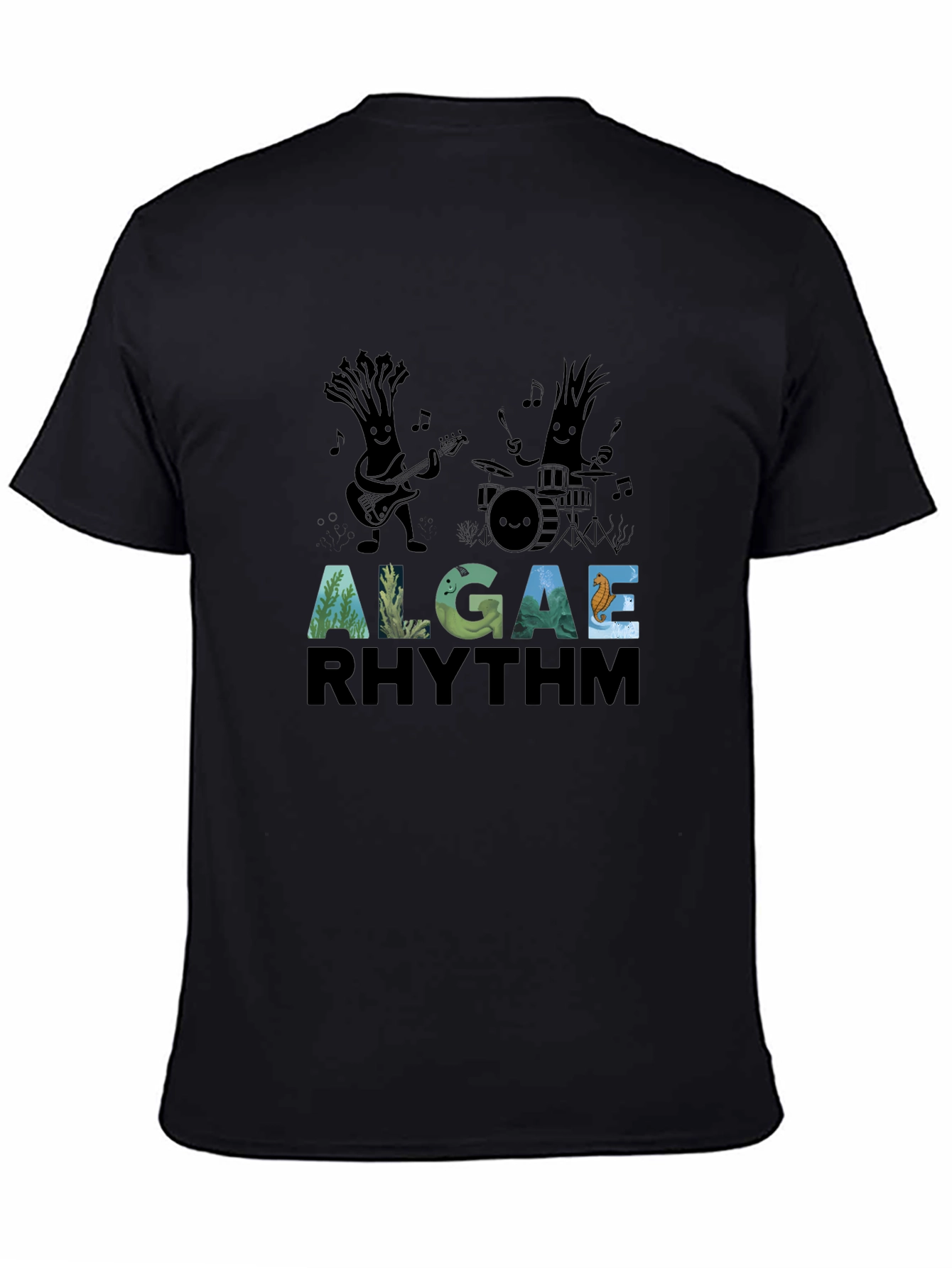 Algae Rhythm Black Graphic T-Shirt