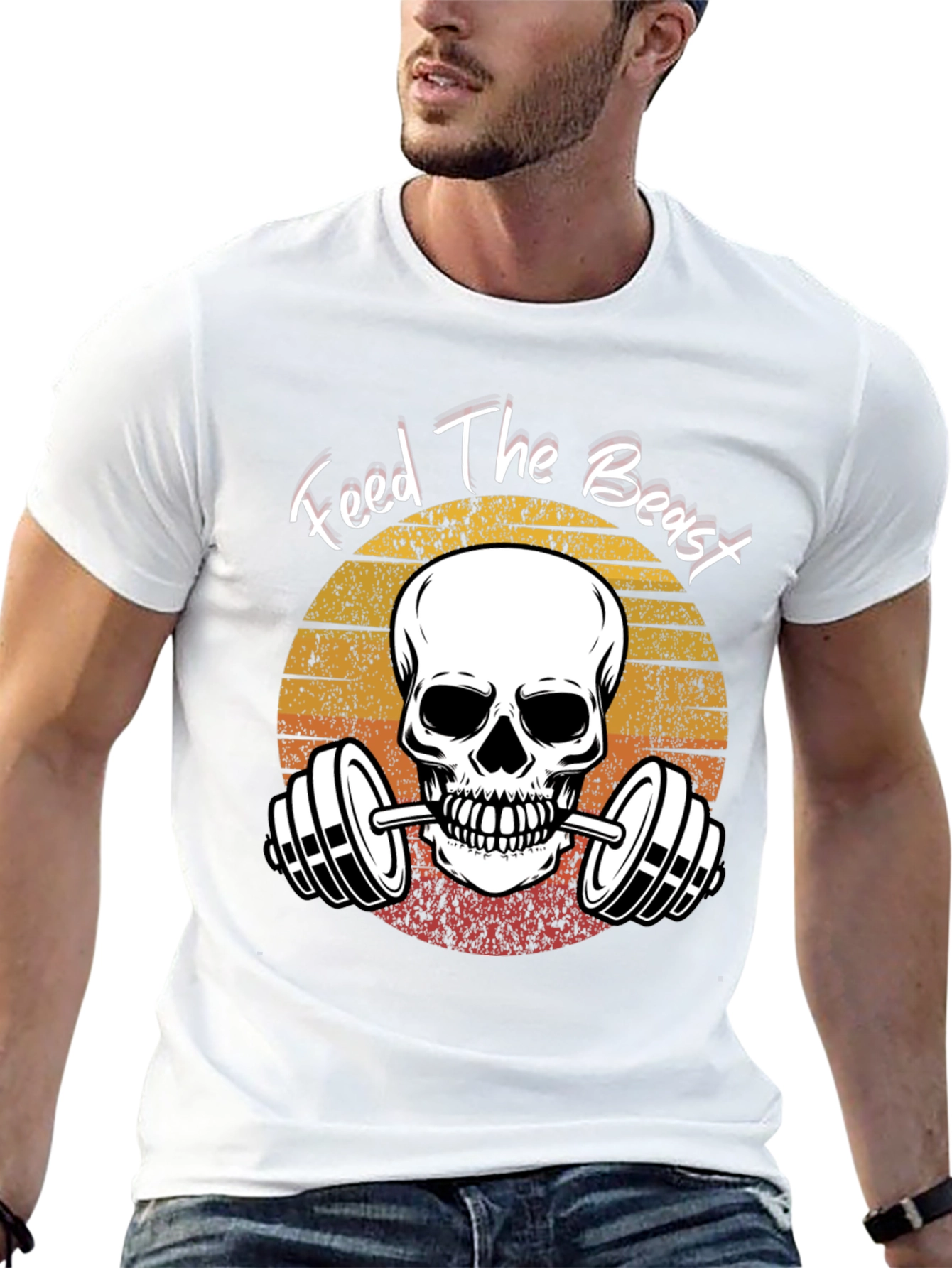Feed The Beast Skull Barbell Gym T-Shirt