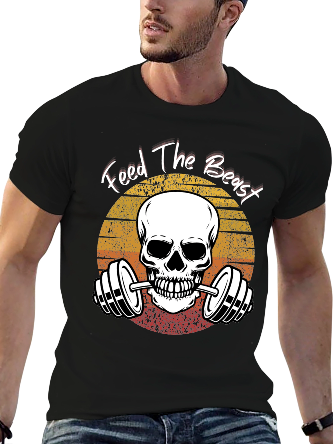 Feed The Beast Skull Barbell Gym T-Shirt
