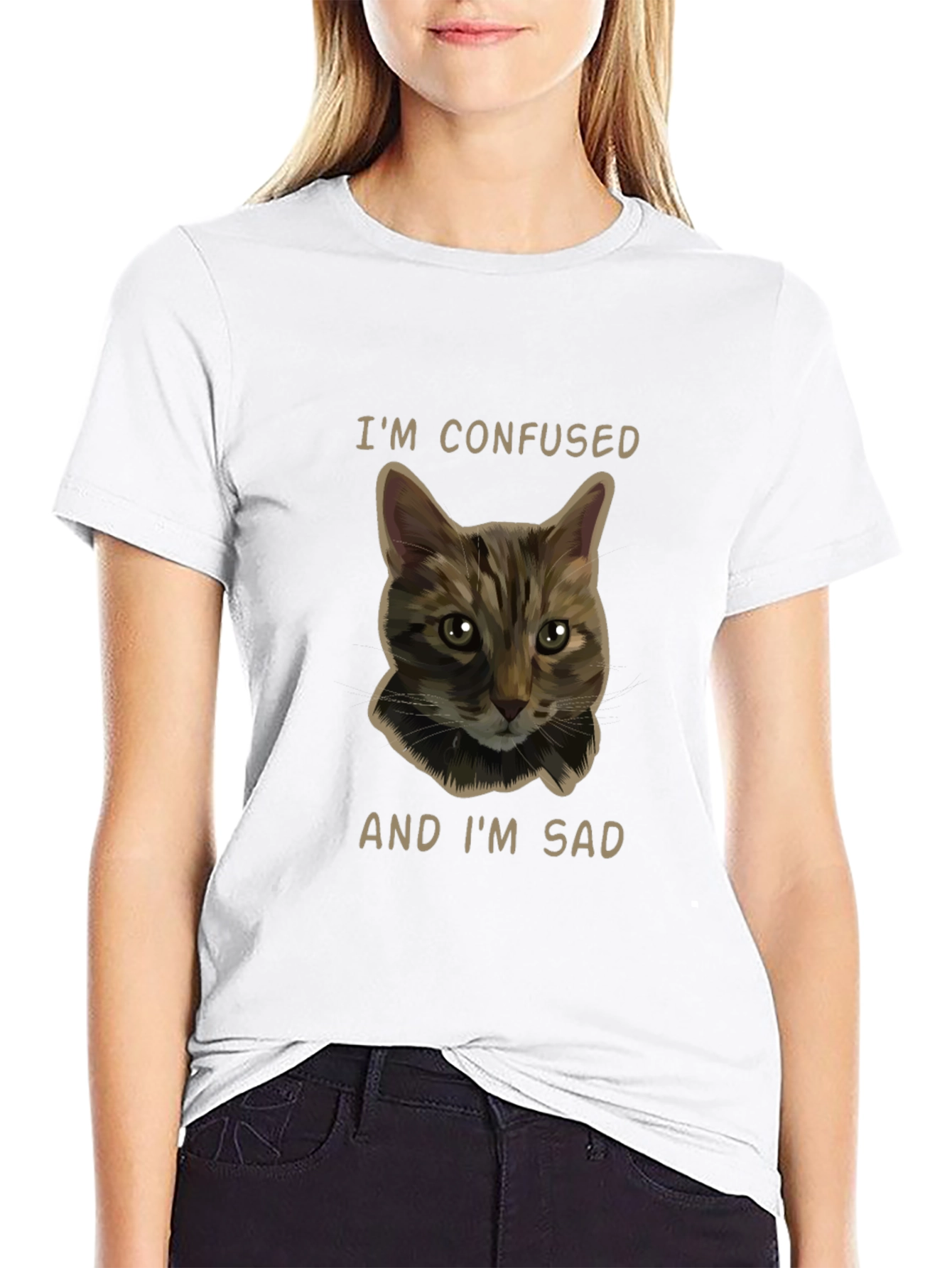 Confused Cat Graphic Tee - Unisex Black T-Shirt